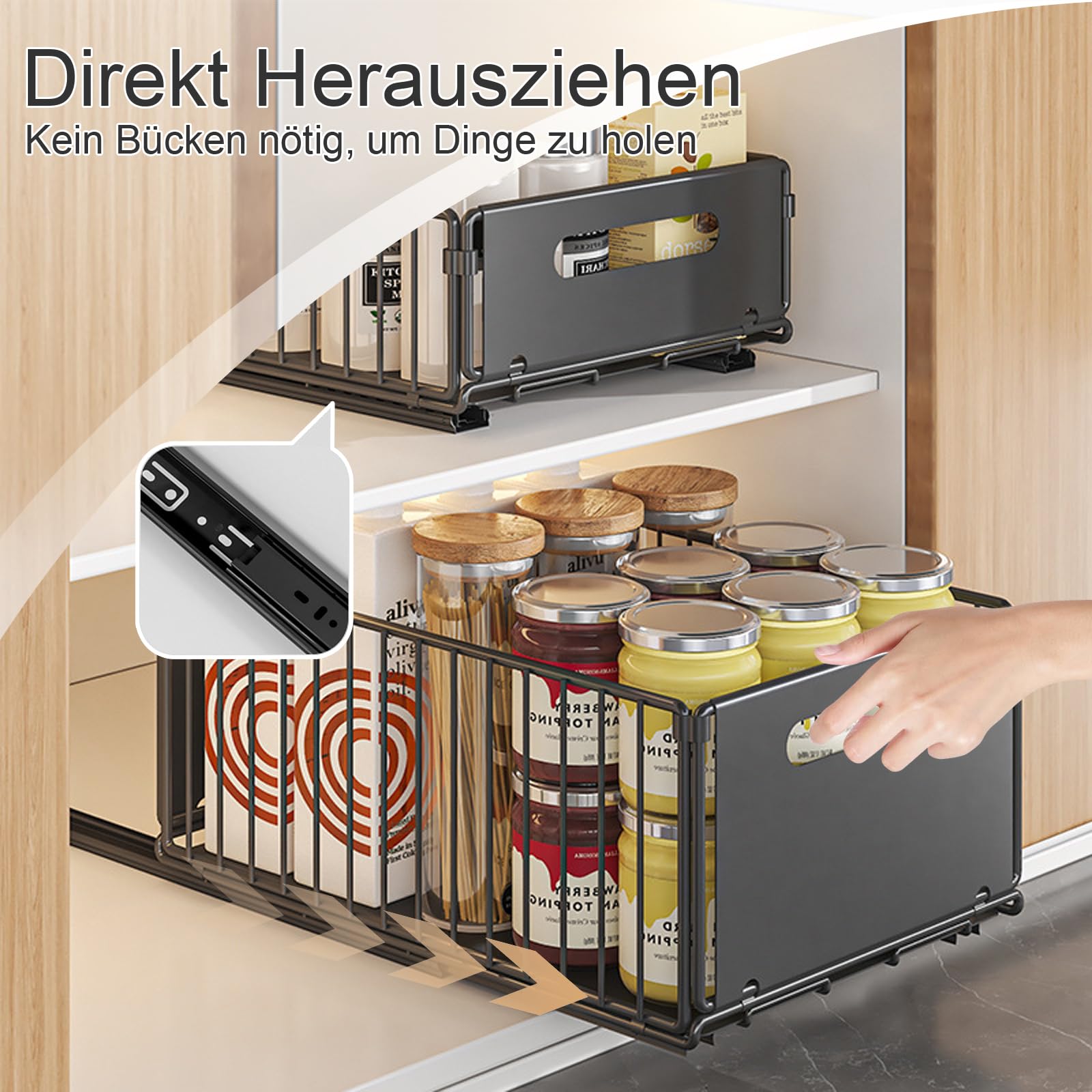 4Pack Faltbarer Ausziehbarer Schrank-Organizer, Ausziehbare Schubladen-Regalaufbewahrung, Küchenschrank Innenschublade Organizer Ausziehbar für Speisekammer und Badezimmer (2 Large + 2 Small)