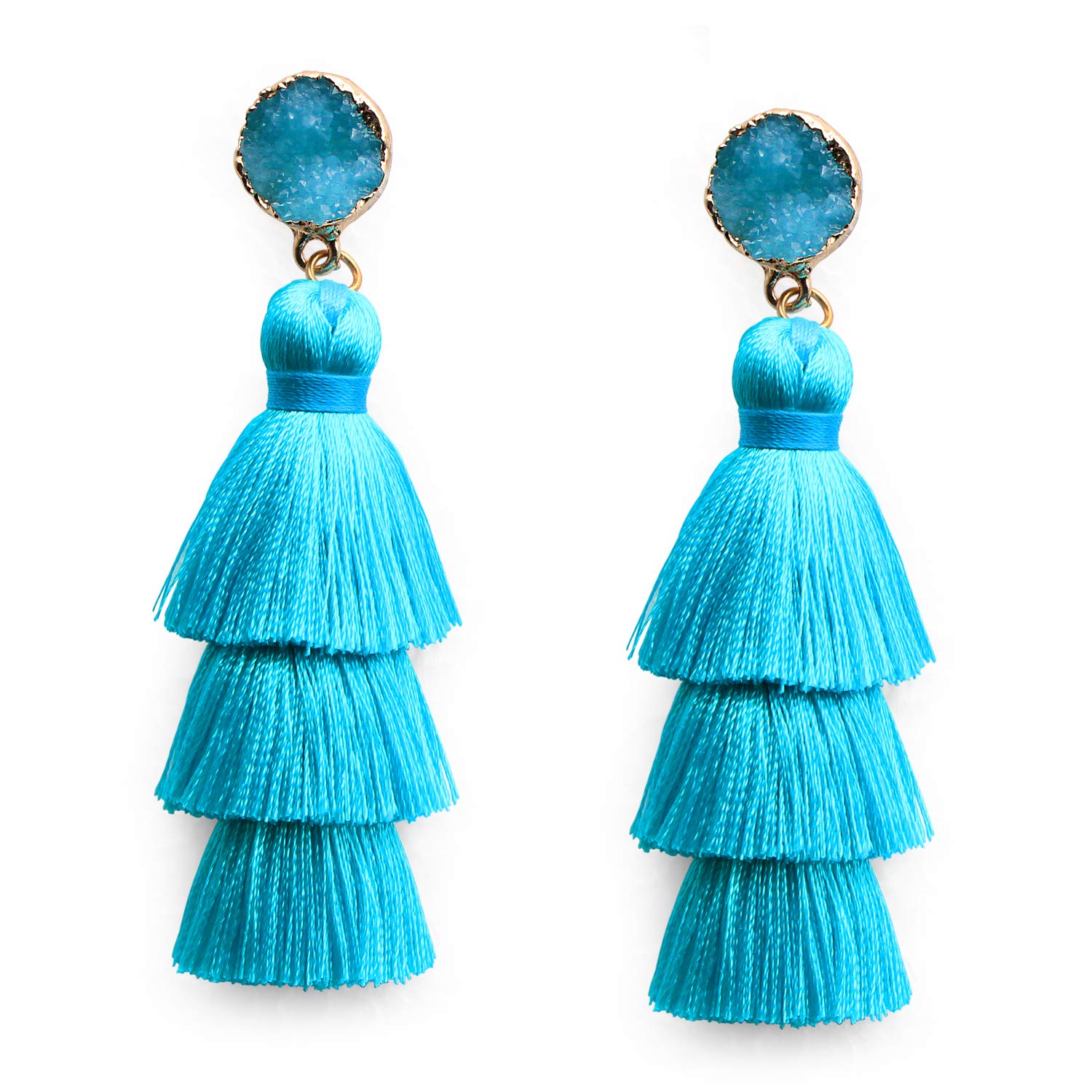 Bohemian Big Dangle Drop Earrings for Women Colorful Layered Fashion Tassel Hypoallergenic