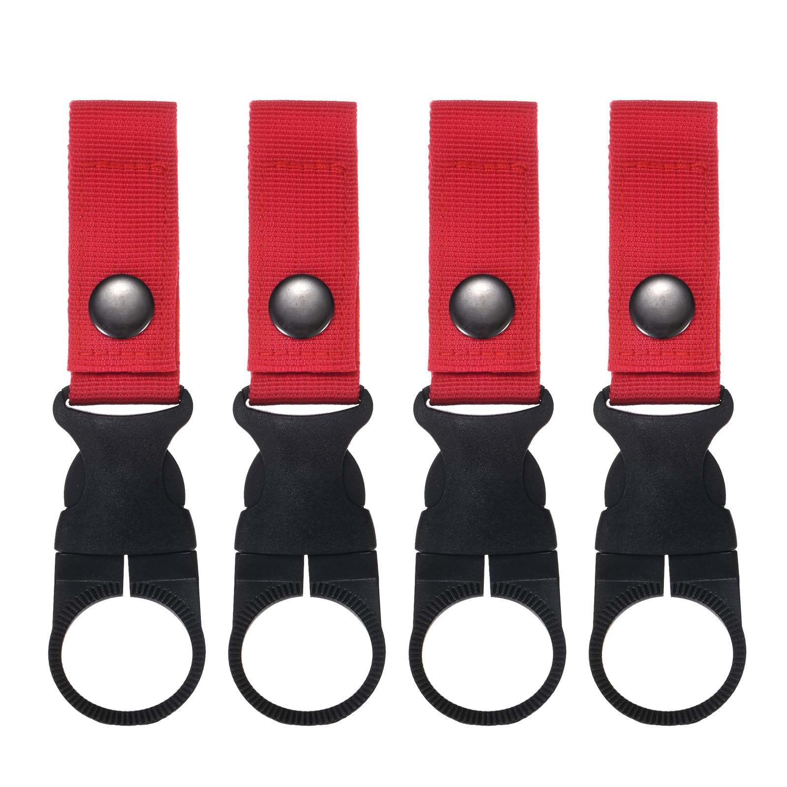 M METERXITY 4-Pack Water Bottle Clips, 5.5" Portable Water Bottle Ring Holder Hanging Buckle Clip for Backpack Belt, Nylon Webbing Strap for Outdoor/Hiking/Mountaineering [Red]