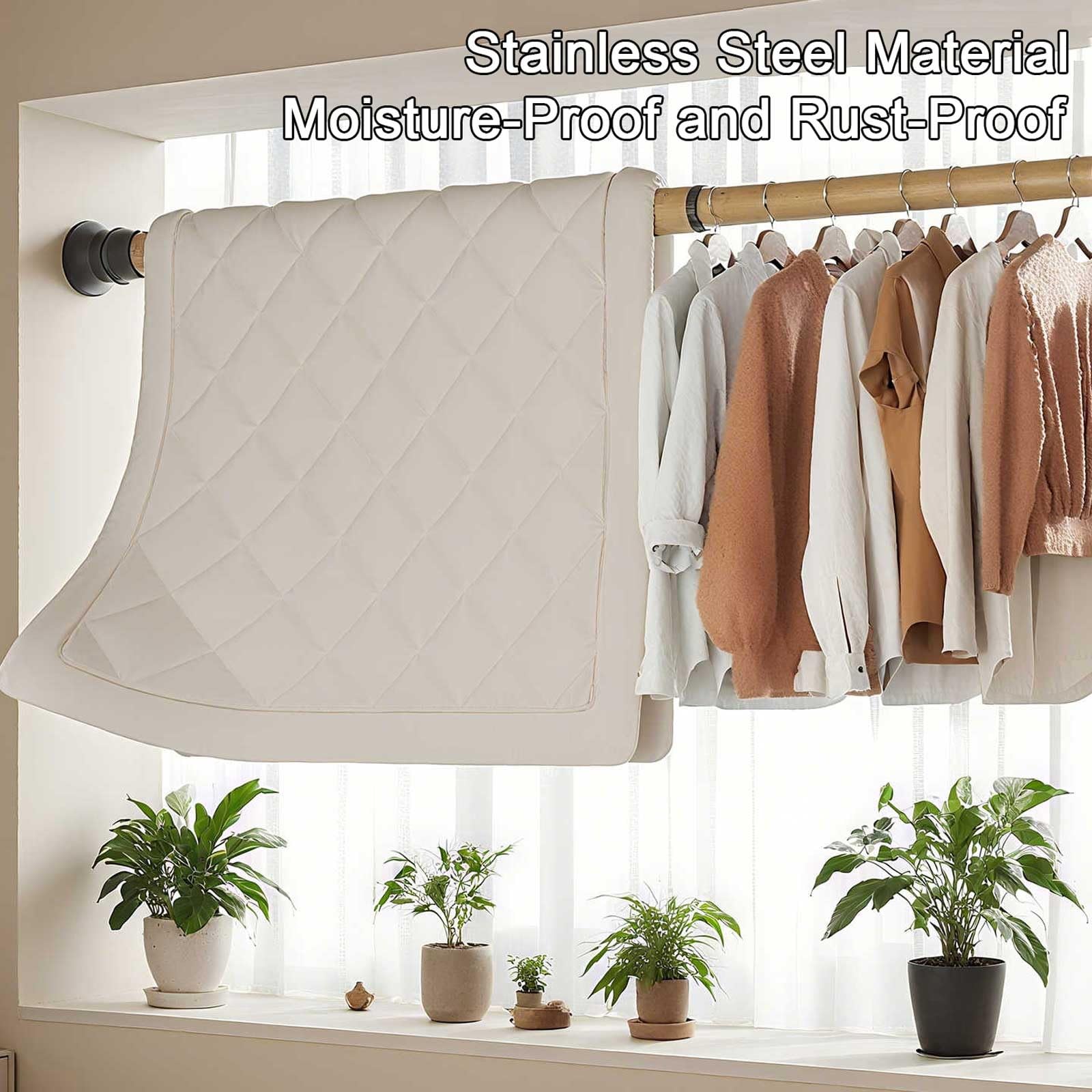 Tringle à rideaux télescopique réglable en acier inoxydable – Extensible – Montage par pression pour douche, armoires et étagères (134 à 240 cm) – Robuste, facile à installer, résistante à la rouille