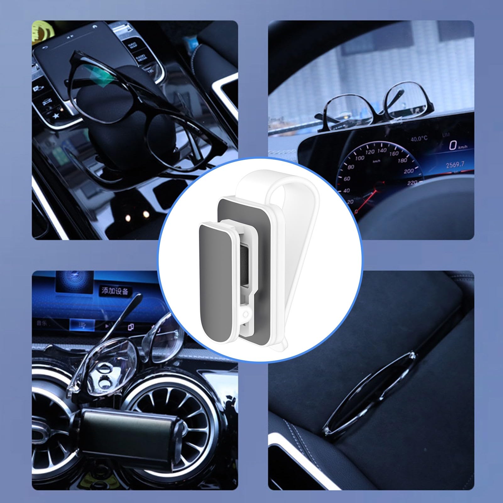Porta occhiali da sole for visiera auto, clip universale for occhiali in metallo, gancio for occhiali