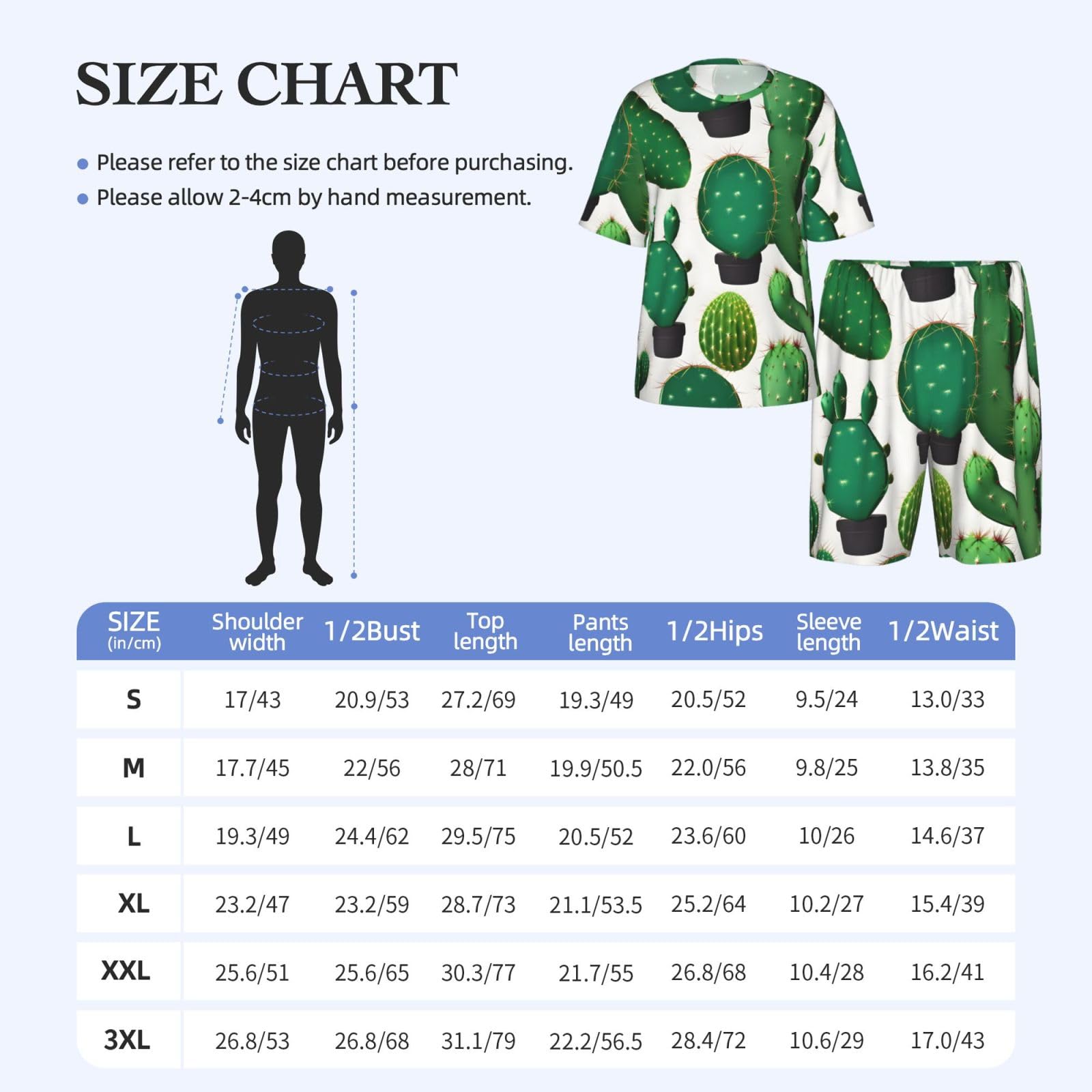 Conjunto de pijama clásico con estampado de cactus verde para hombre, pantalones cortos de pijama suaves para hombre, perfecto para las noches de verano
