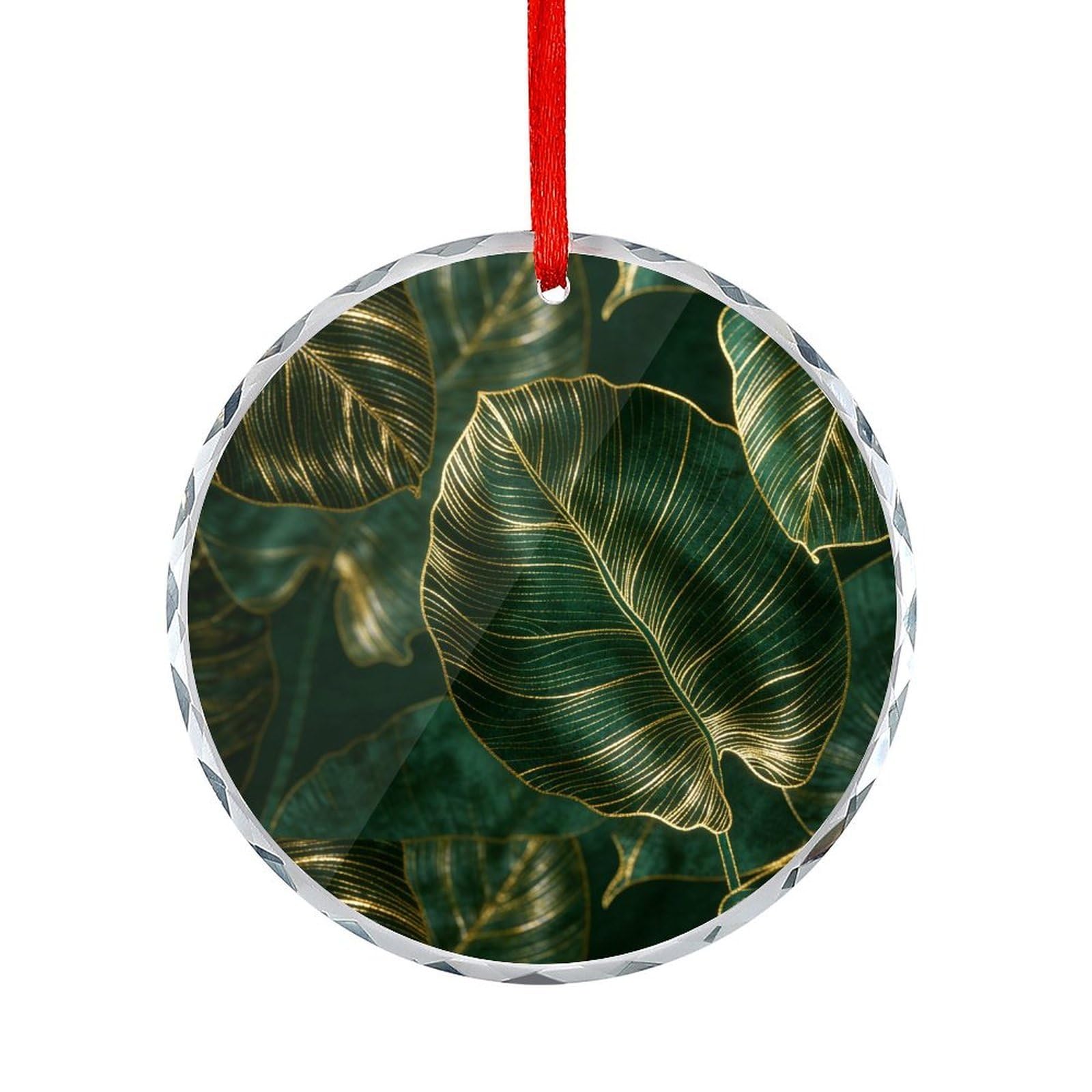 Btcowzrv Style Golden Monstera Leaves Round Ornament Hanging Pendant Decor