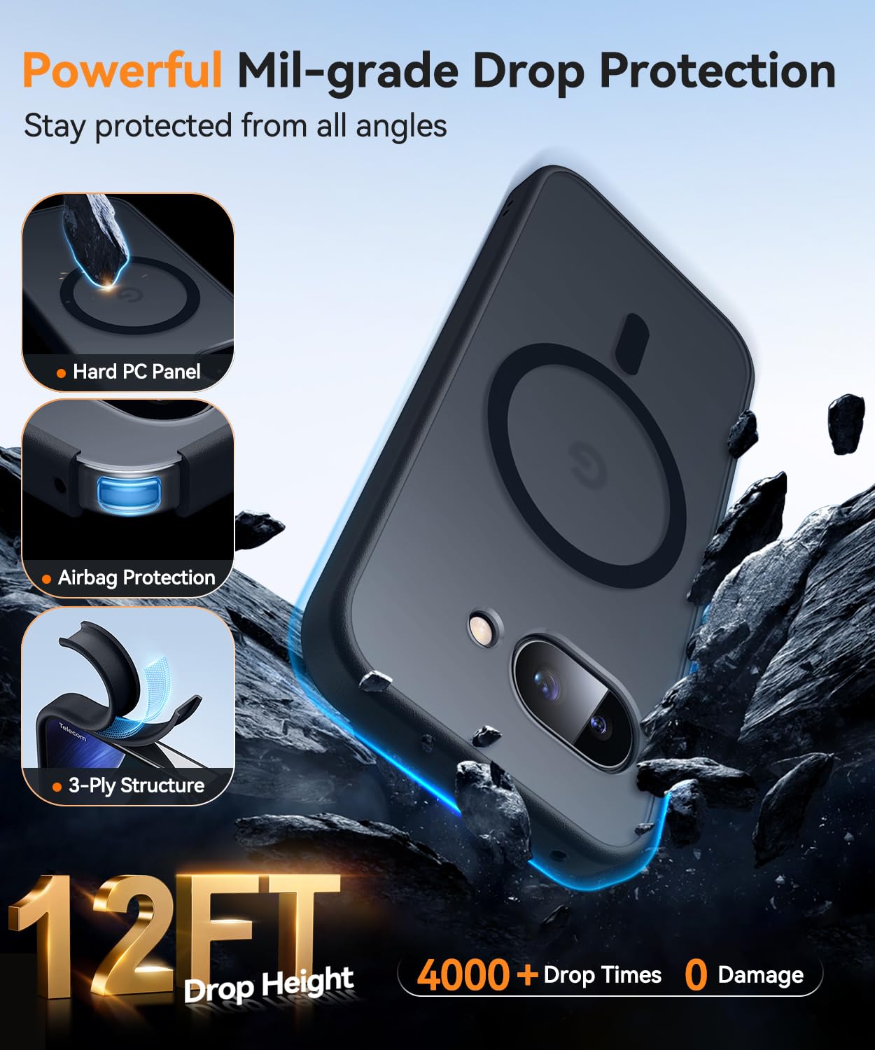 CANSHN Magnetica Cover per Google Pixel 9a (6.3 Pollici), [Protezione Completa Della Fotocamera] Custodia Traslucida Opaca Protettiva Sottile Antiurto,Nero
