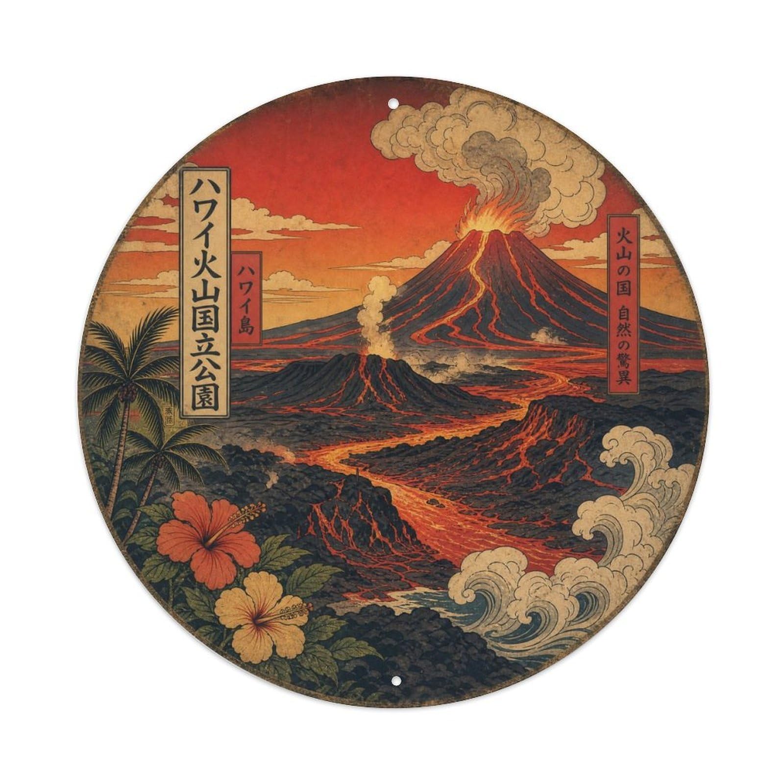 Okahys 8X8inch Classic Style Hawaii Volcanoes Nature Reserve Island Kilauea Crater Metal Tin Sign