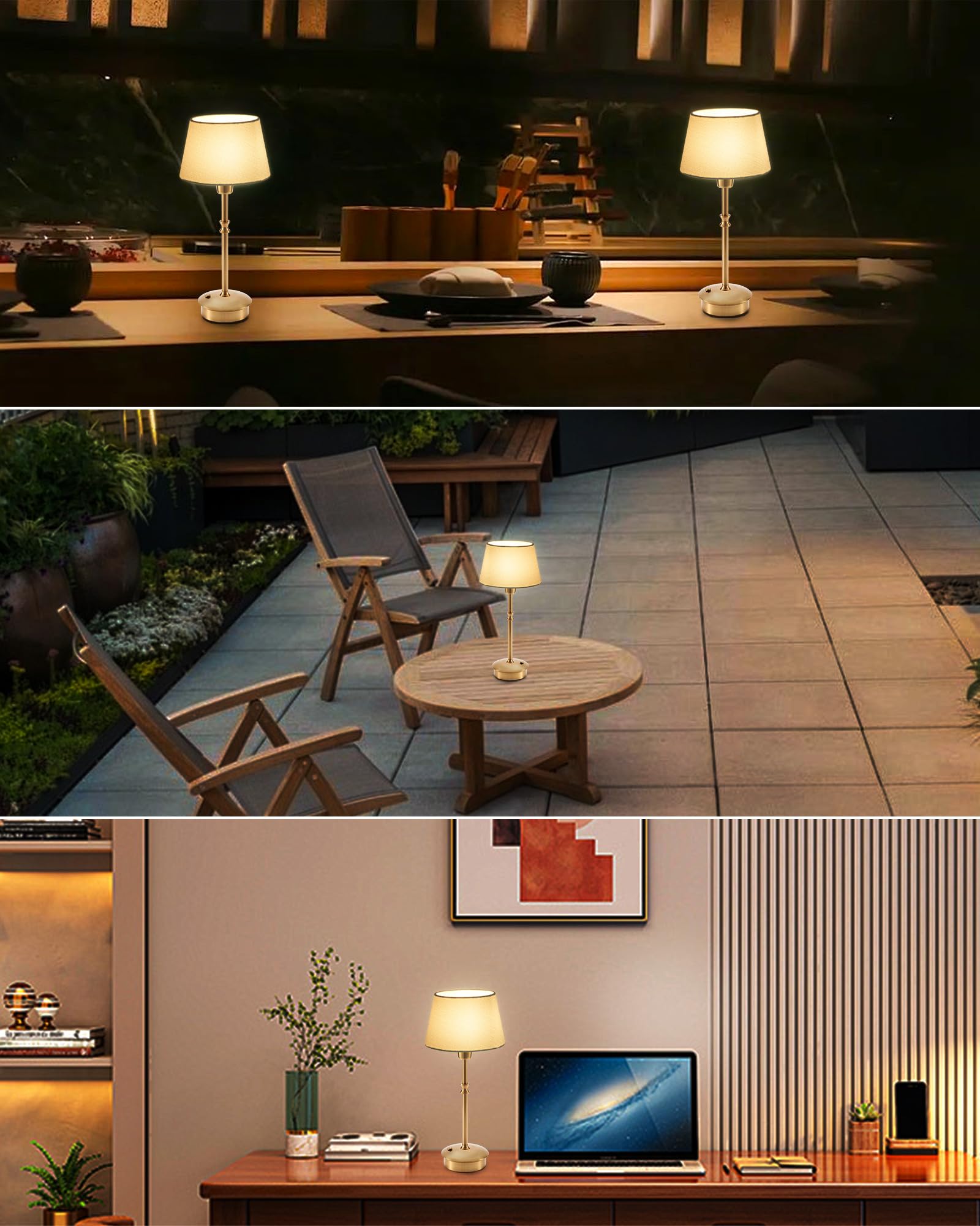 UMEXUS Lot de 2 petites lampes de table rechargeables sans fil, lampes à
