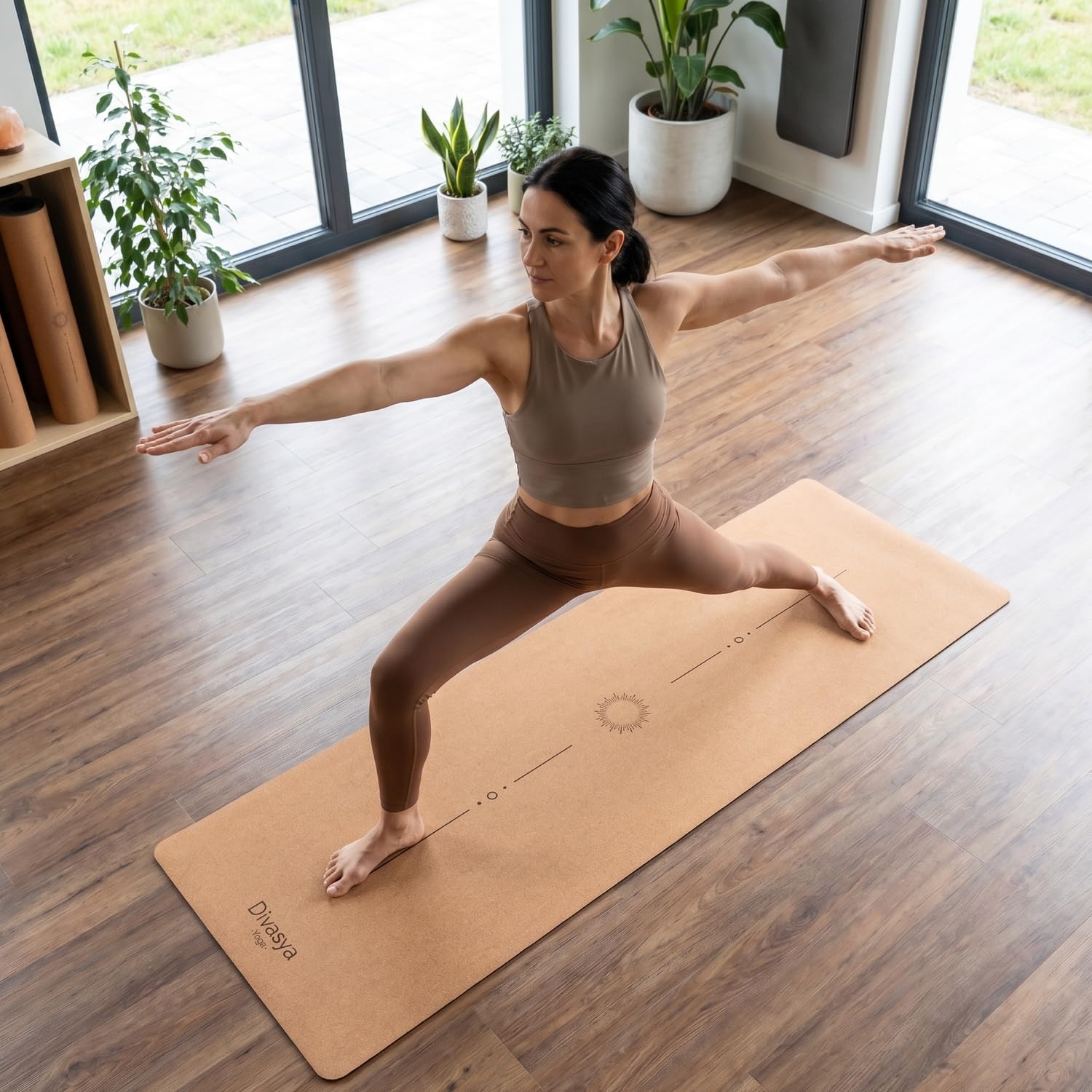 Esterilla de yoga premium de corcho antideslizante: de caucho natural antideslizante y corcho, natural y sostenible, extra ancha y extra gruesa (183 x 66 x 0,4 cm), correa de transporte