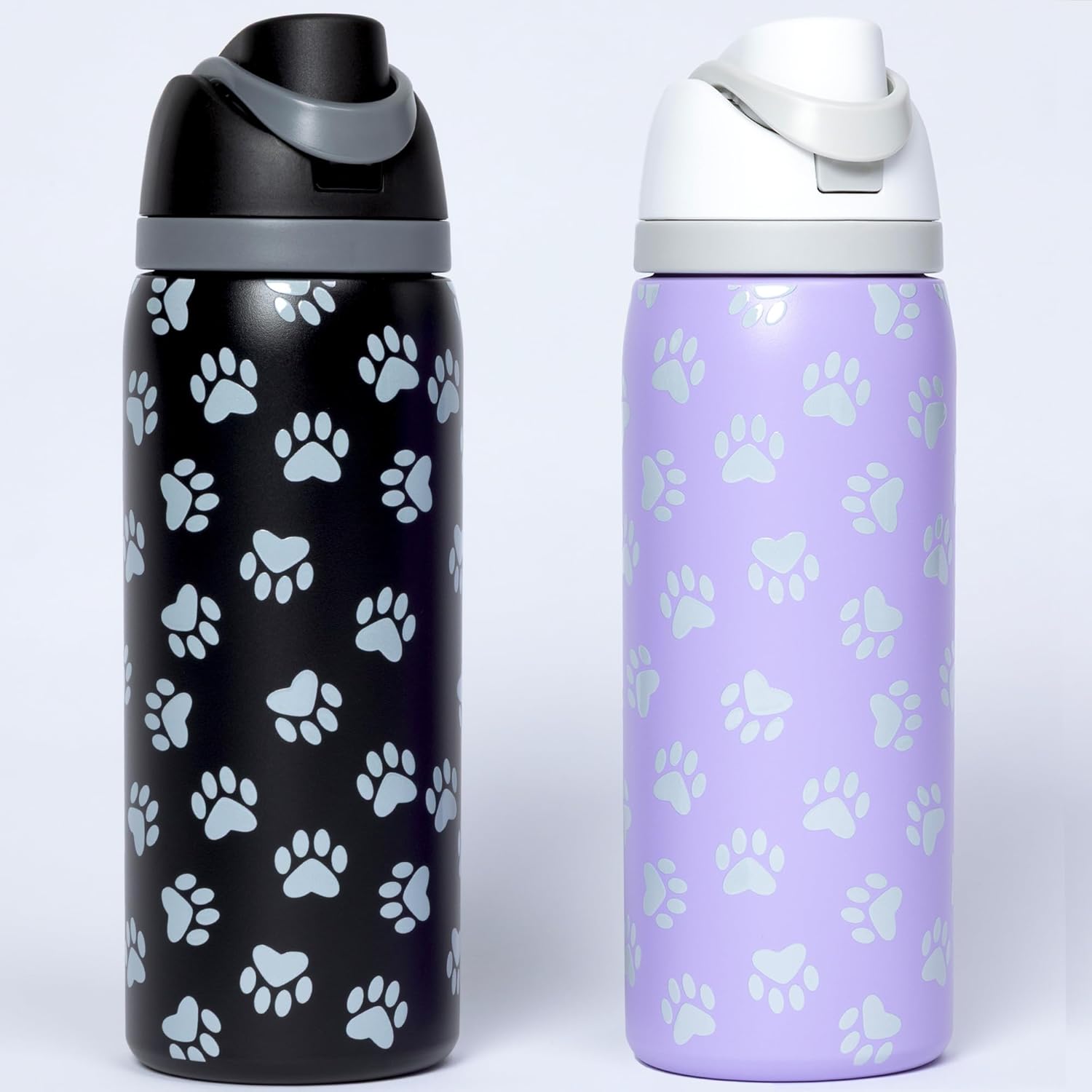 Paw Print 32oz Easy-Sip Double Wall Insulated Stainless Steel Water Bottle – One-Hand Flip Lid with Straw & Carry Handle Travel Tumbler (Black) - Image 9