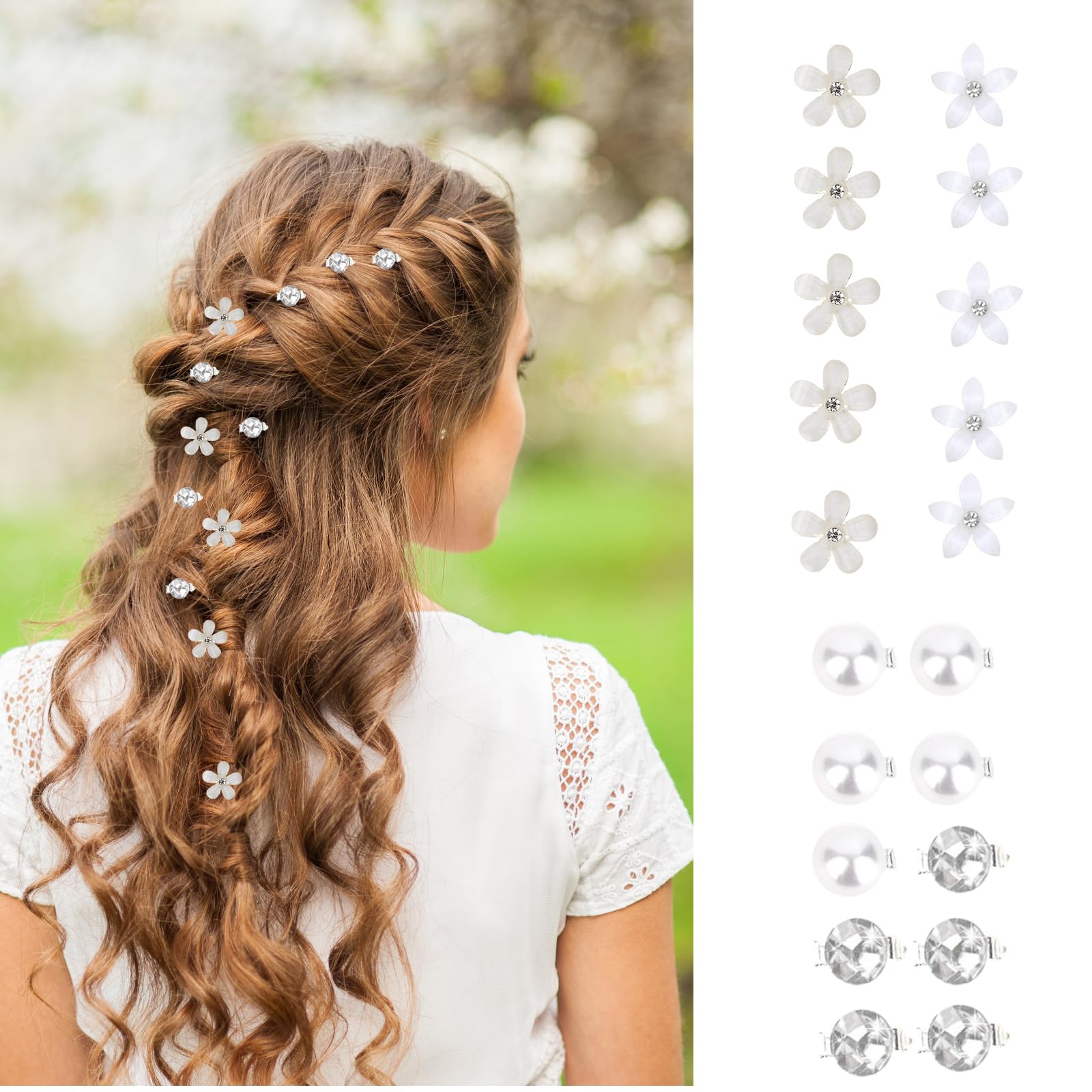 20 szt. mini spinek do włosów, małe, urocze klipsy z perłami i kryształkami strasu, małe akcesoria do włosów dla kobiet, dziewcząt, na imprezę, ślub, codzienne, mieszane