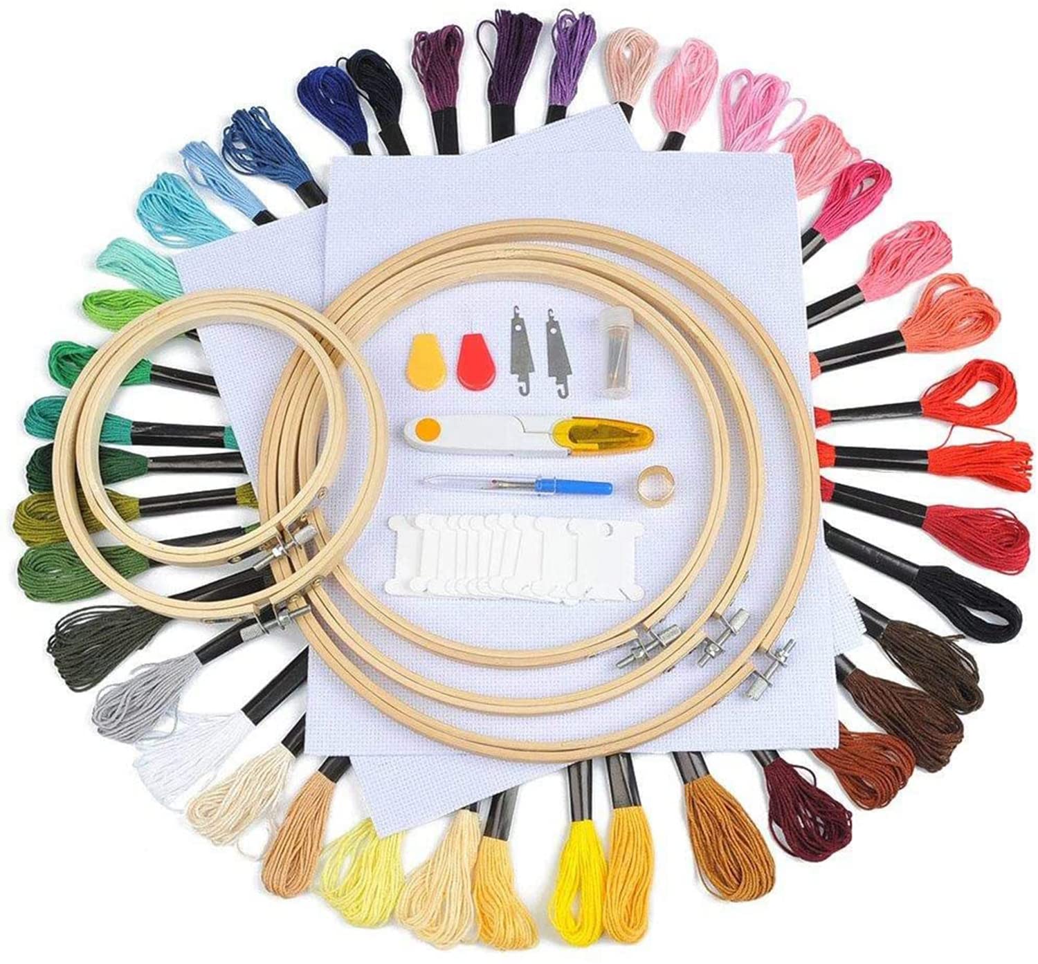 ELECDON Embroidery Starter Kit Cross Stitch Pen Punch Needle Craft Tool Wood Hoop Floss Bobbins Threading DIY Sewing Adults Beginners