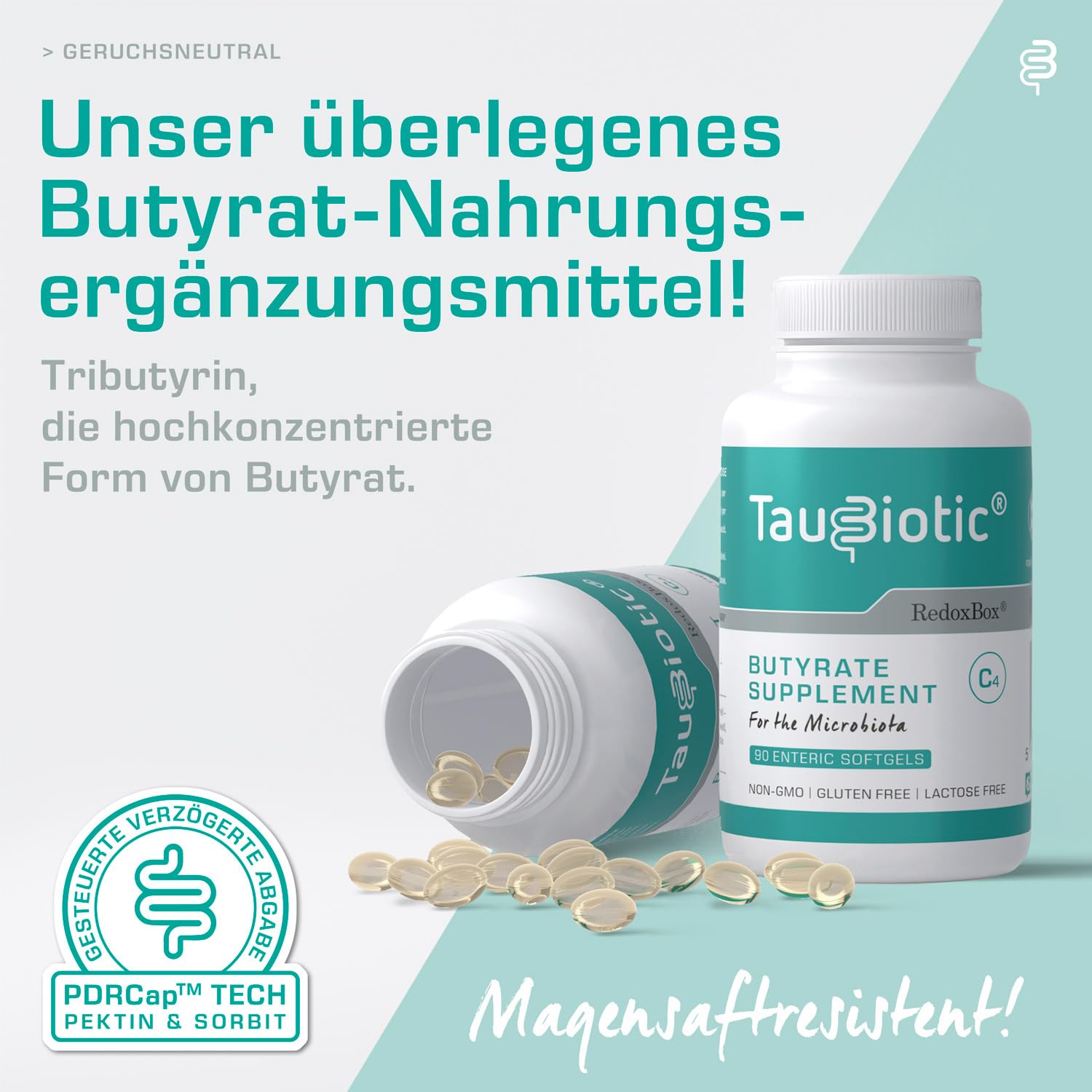 TauBiotic® von RedoxBox® – Butyrate (Tributyrin 500 mg) für Mikrobiota Nahrungsergänzungsmittel - 90 Enterische Weichkapseln