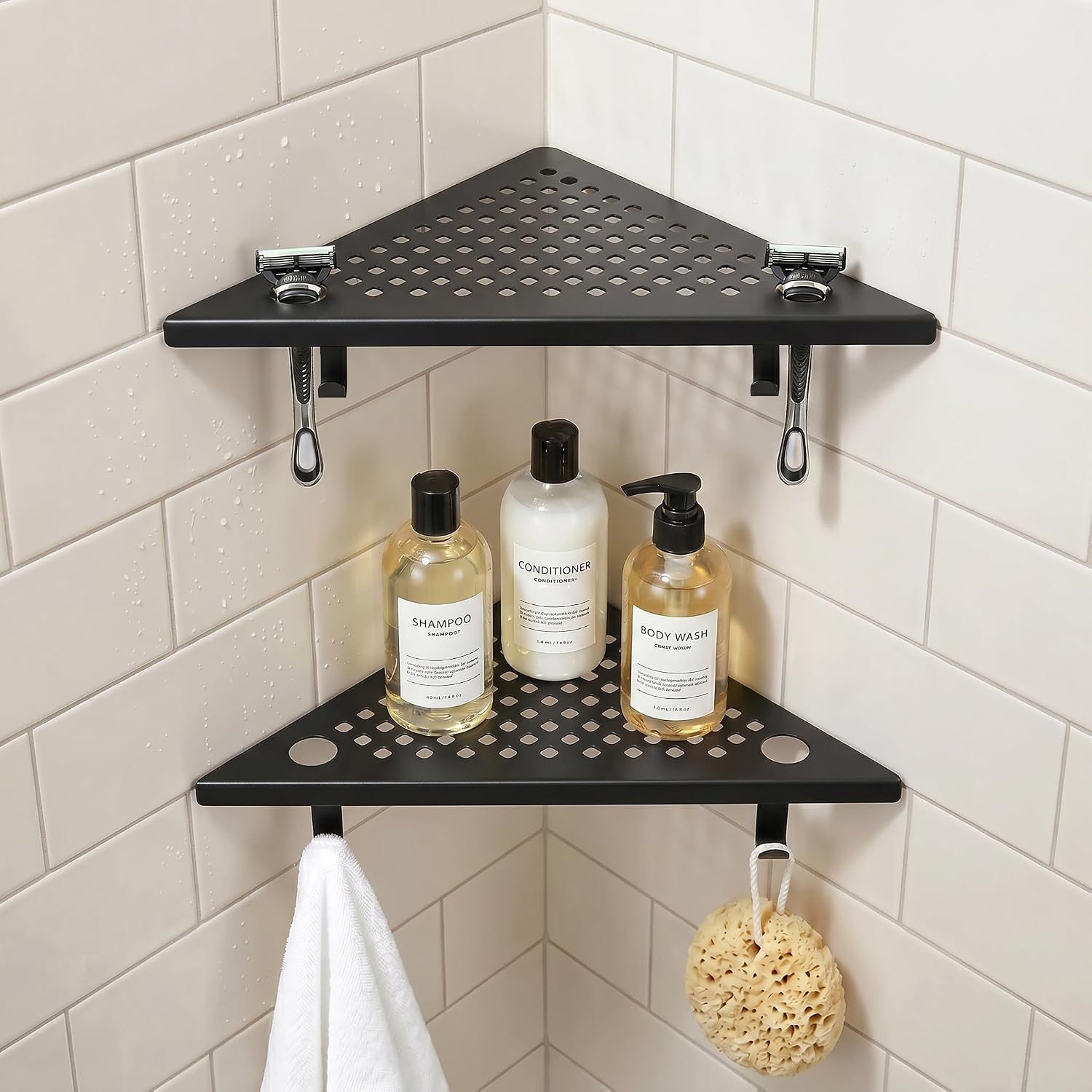 Corner Shower Shelf Matte Black Grout-Line Wall Mount - 2 Pack