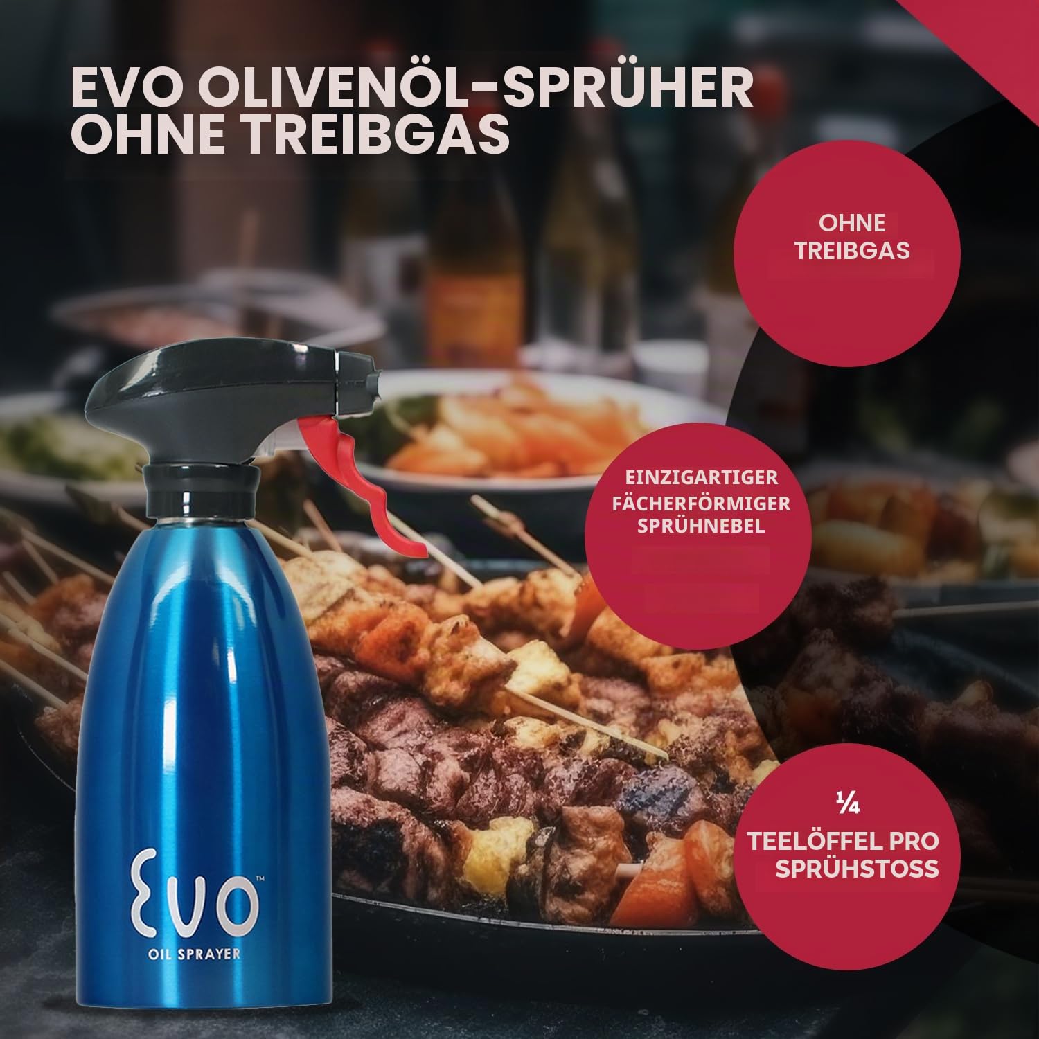 Evo Oil Sprayer 8113BL Evo Ölsprühflasche ohne Aerosol für Olivenöl und Speiseöle, Edelstahl, blau