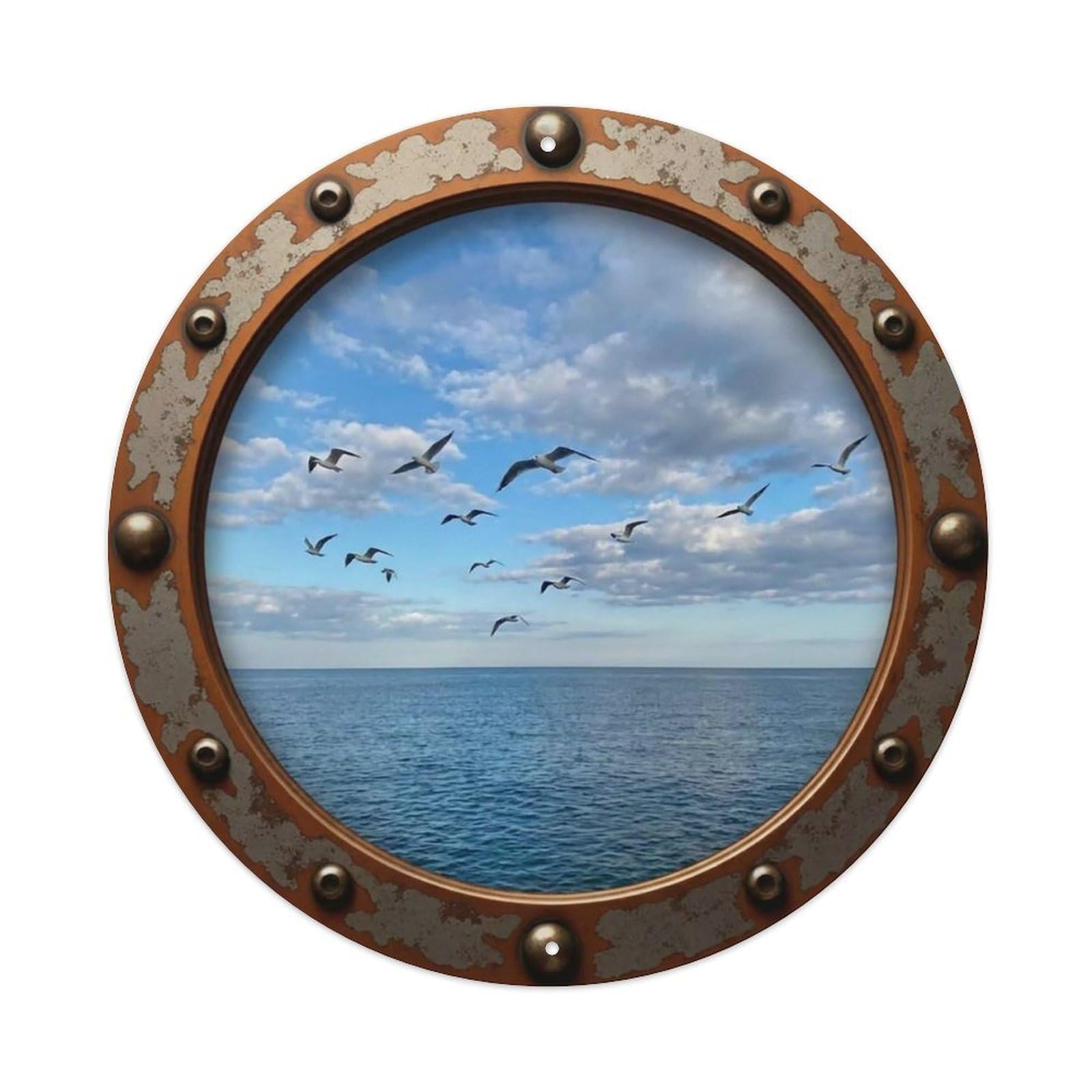 Vintage Porthole Seagulls Flight Nautical Window View Vintage Metal Tin Sign Plaque Wall Decor for Cafe, Club Bar, Office, Garden Metal Poster 8x8Inch