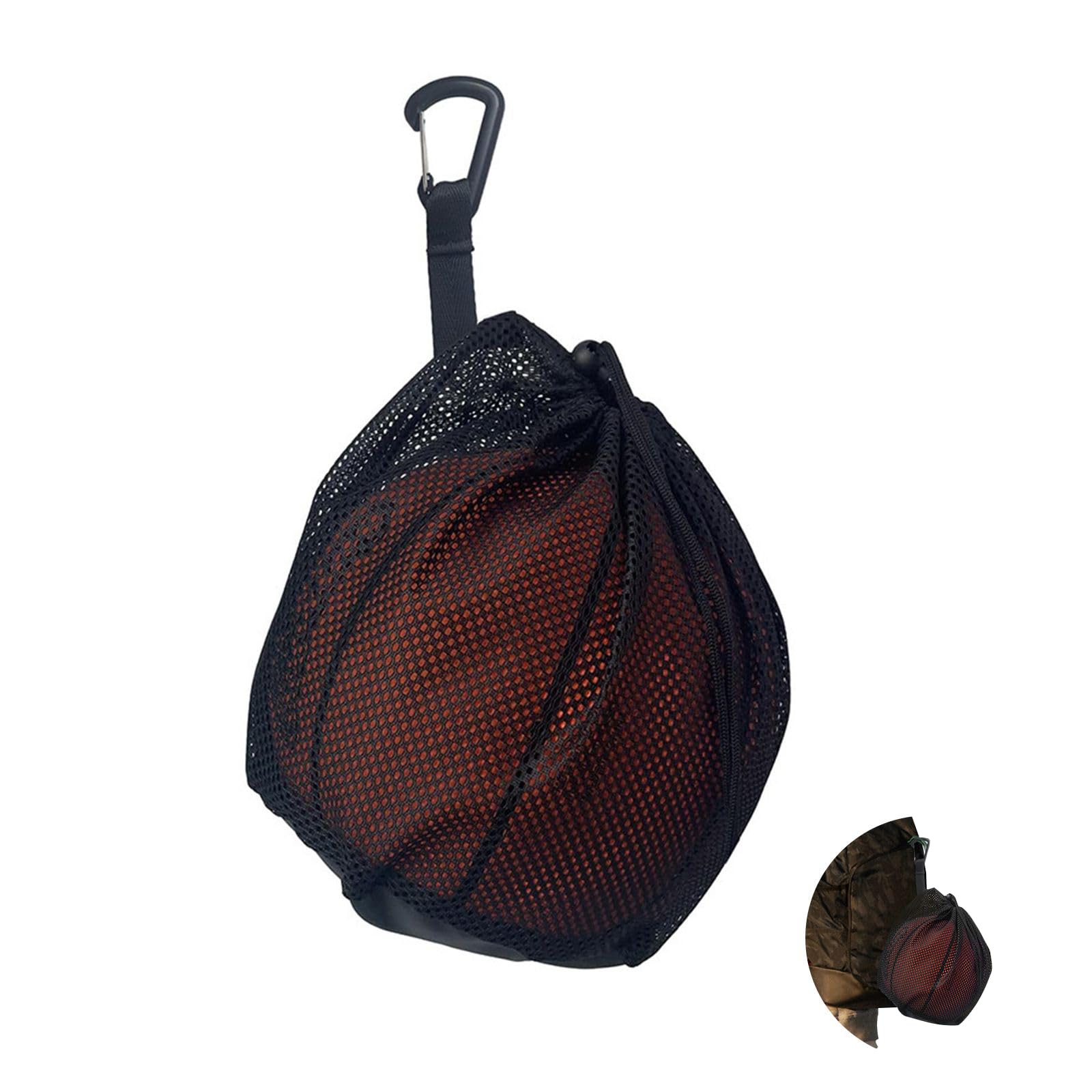 Sac à Balles Portable 16 L – Filet Avec Cordon Et Crochet, Pour Basket, Volley, Foot, Hand – Noir, Léger