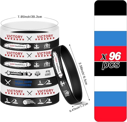 Miniatura 2 de Karenhi 96 pulseras de silicona de béisbol con temática de béisbol, pulseras motivacionales para fiestas de béisbol, regalos de premios para