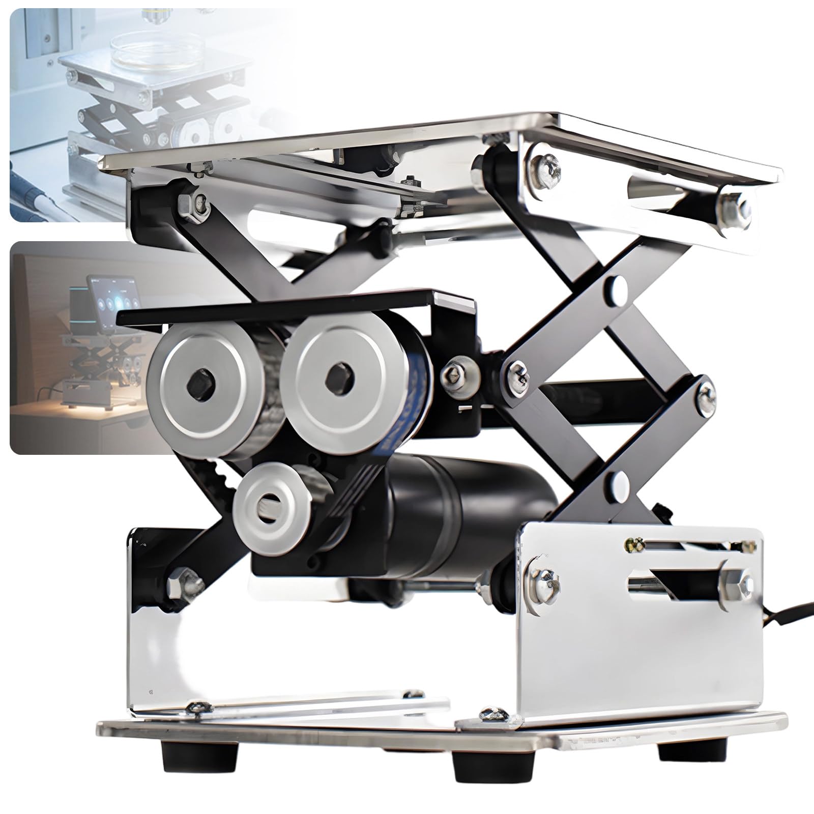 Piattaforma di Sollevamento elettrica a Forbice, in Acciaio Inox, Altezza Regolabile, Corsa 200 mm, capacità di carico 10 kg, Ideale per Laboratori e Ricerca scientifica 200 * 200MM