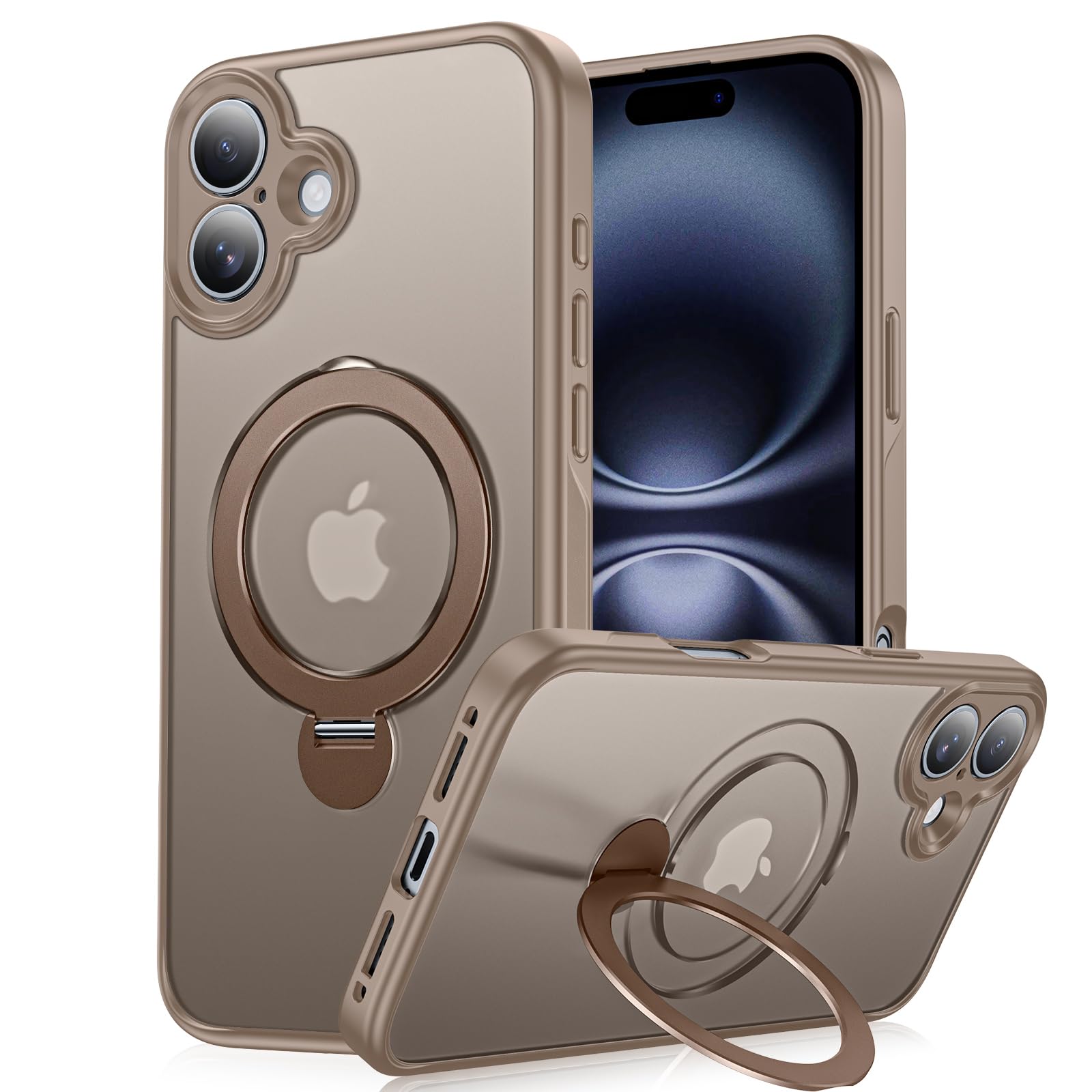 XXDD (360° Spin Magnetic Stand for iPhone 16 Case, (Compatible with MagSafe) (18FT Military Protection) Case for iPhone 16, 6.1 inch, Desert Titanium
