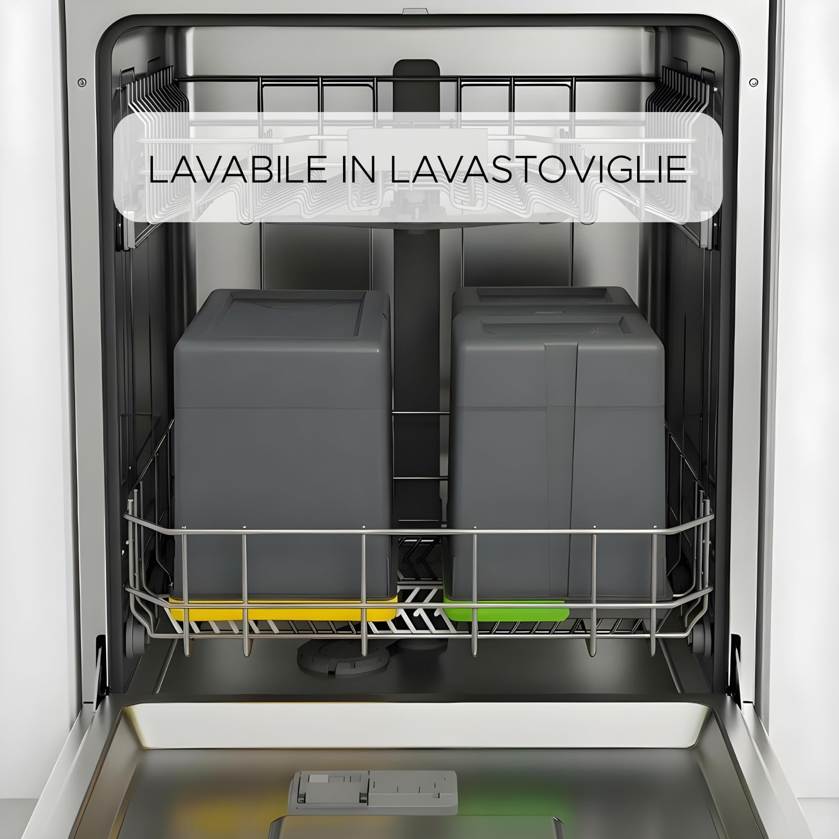 Contenitori raccolta differenziata, 2x15l & 2x6l, pattumiera da cassetto, antracite, salvaspazio da interno, cestini cucina