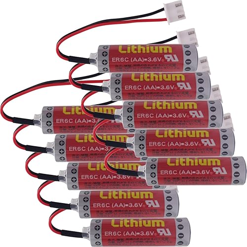 Paquete de 10 pilas ER6C AA PLC 1800mAh 3.6V para FX F2-40BL FX1N PLC con enchufe, ER6C AA/F2-40BL, 0.551 x 1.988 in