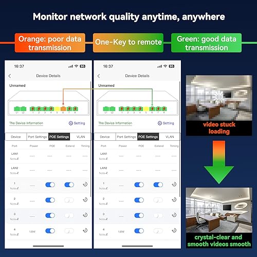 Miniatura 7 de STEAMEMO Switch Gigabit PoE de 16 puertos, conmutador Gigabit Ethernet administrado inteligente, 16 puertos PoE+ a 240W, Plug and Play, Vlan, sin