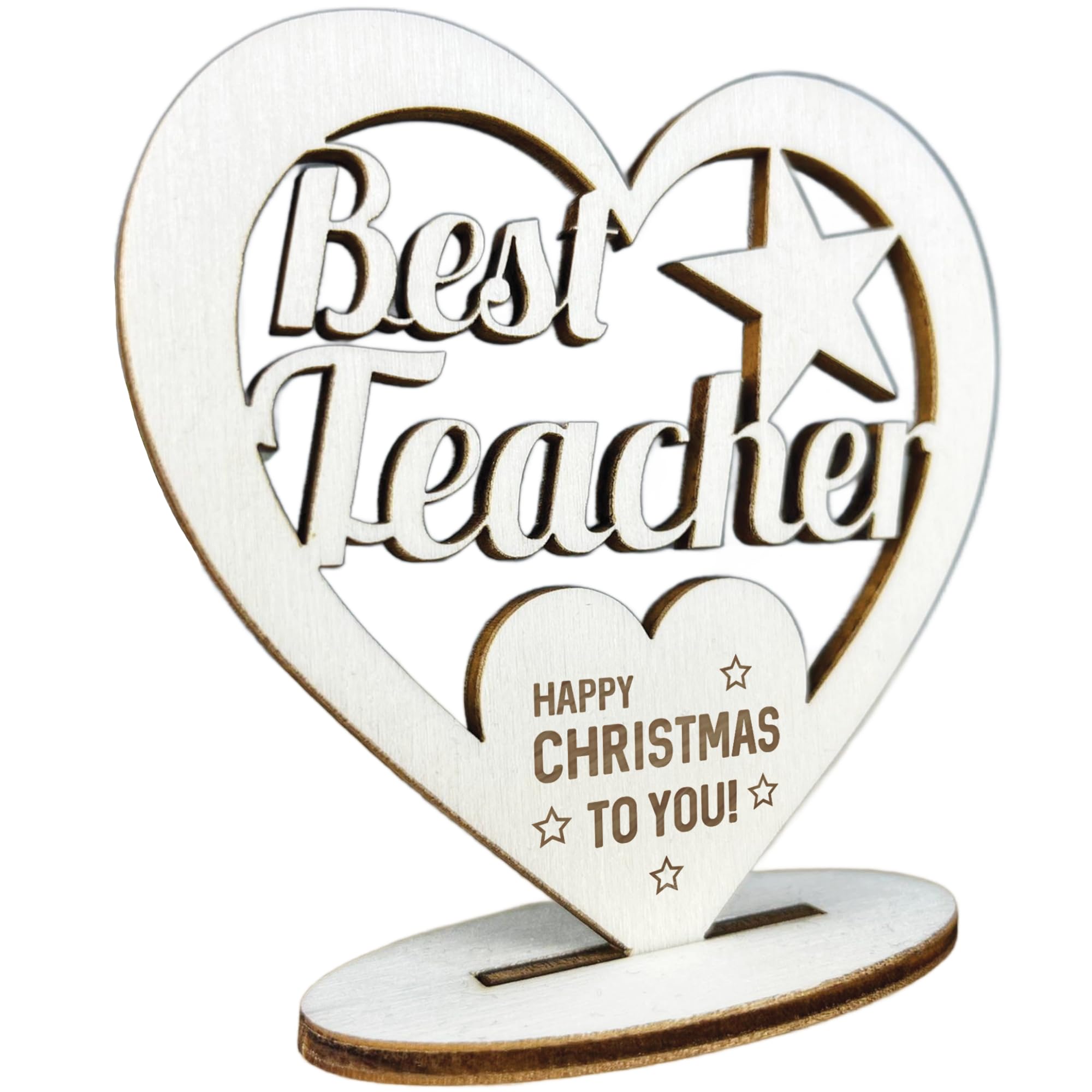 Red Ocean Thank You Teacher Happy Christmas Wood Heart Teacher Christmas For Men Women
