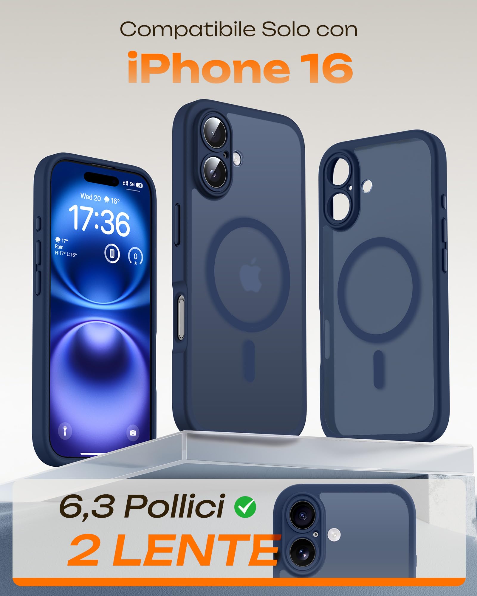 Custodia KPPIT Per IPhone 16 Con MagSafe – Protettiva Antishock, Traslucida Opaca, Blu Reale