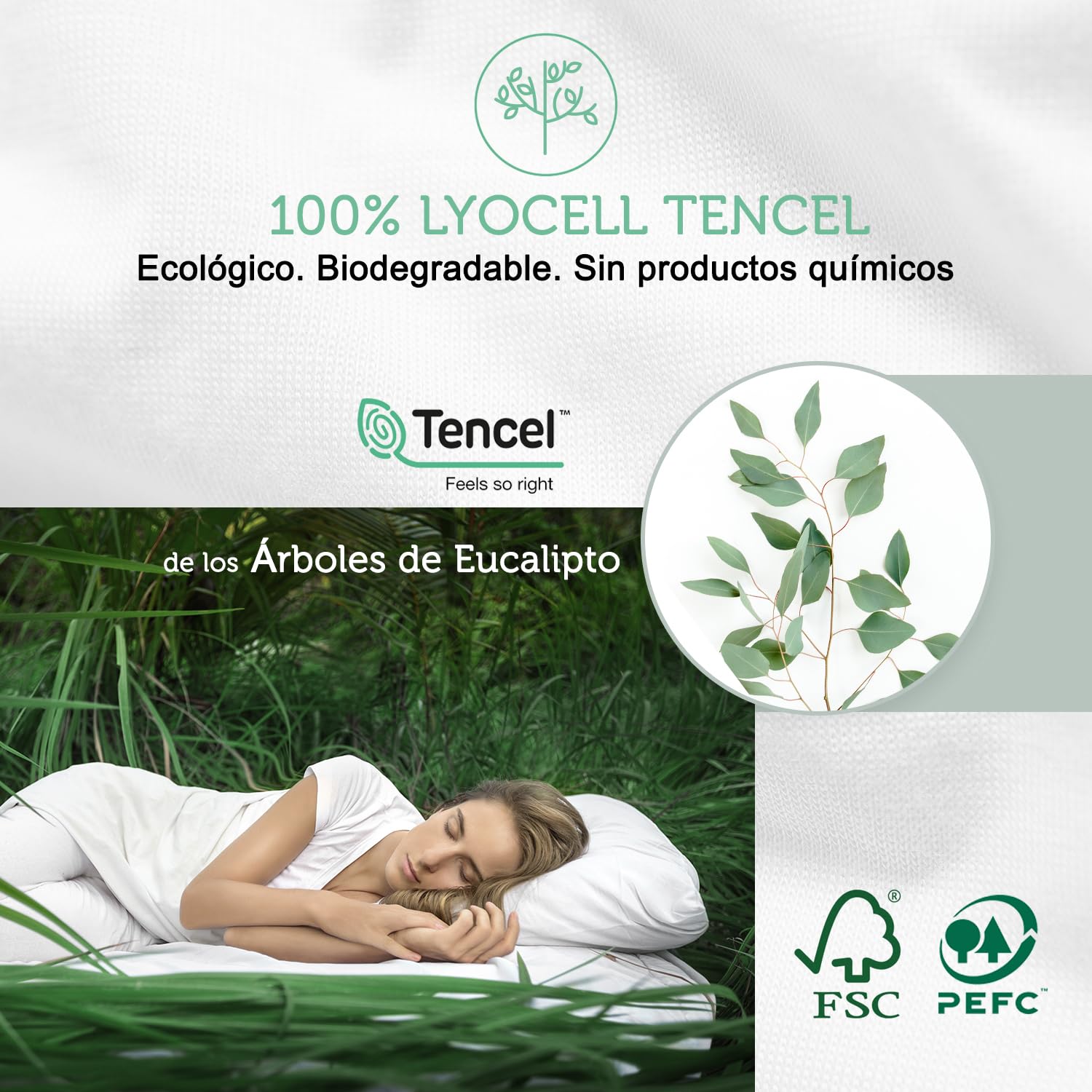 Funda Protectora Almohada 50x70 cm (Pack 2) en Tencel™ Impermeable con Cierre de Cremallera - Certificado Oeko-Tex® en Fibra Ecológica y Sostenible Aegis