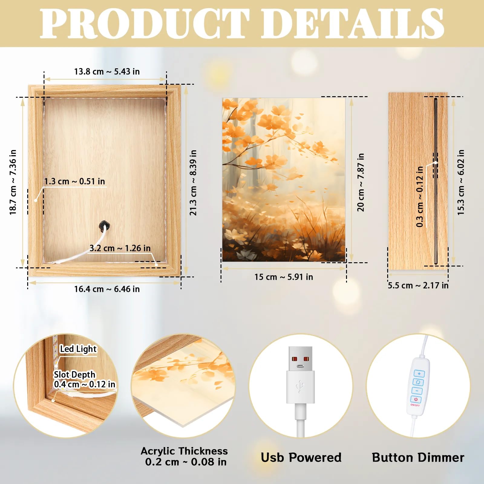 Light Up Painting, Sunset Forest Wall Art Picture Light Oil Painting Forest Light Up Art Frame, 10 Brightness USB Powered 3 Lighting Modes, Anxiety Relief Gift for Bedroom Home-Without Acrylic Panel