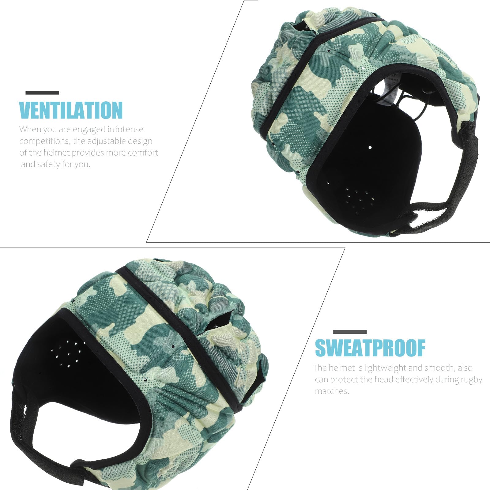 ABOOFAN Casque de Rugby pour Garçon et Filles en Mousse Eva et Polyester Design 3D Creux aux Oreilles, Confortable et Stable, Réglable par Cordon Élastique, pour Match et Entraînement