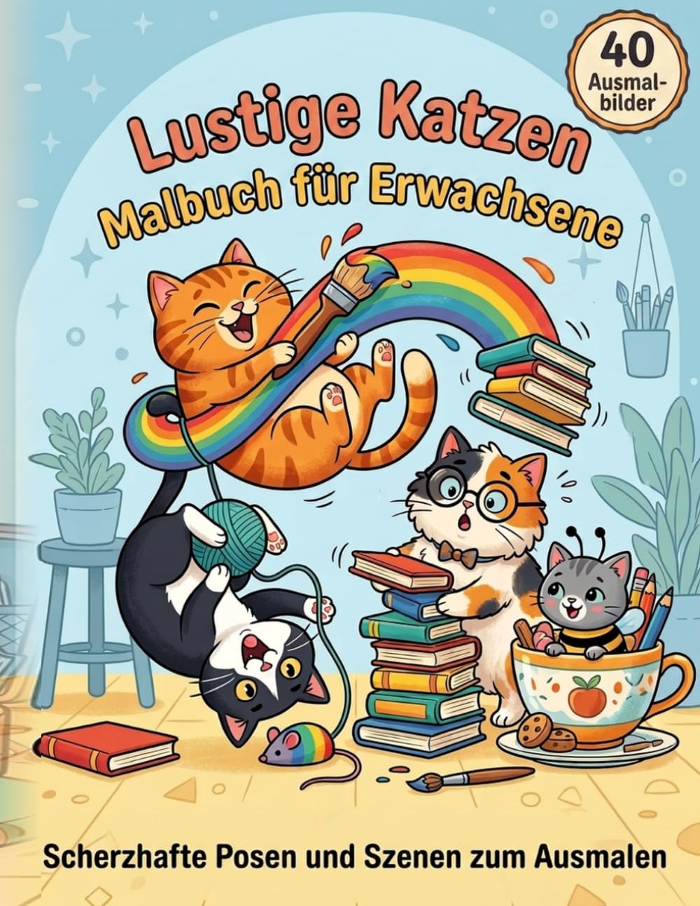 Lustige Katzen Malbuch für Erwachsene: Scherzhafte Posen und Szenen zum Ausmalen