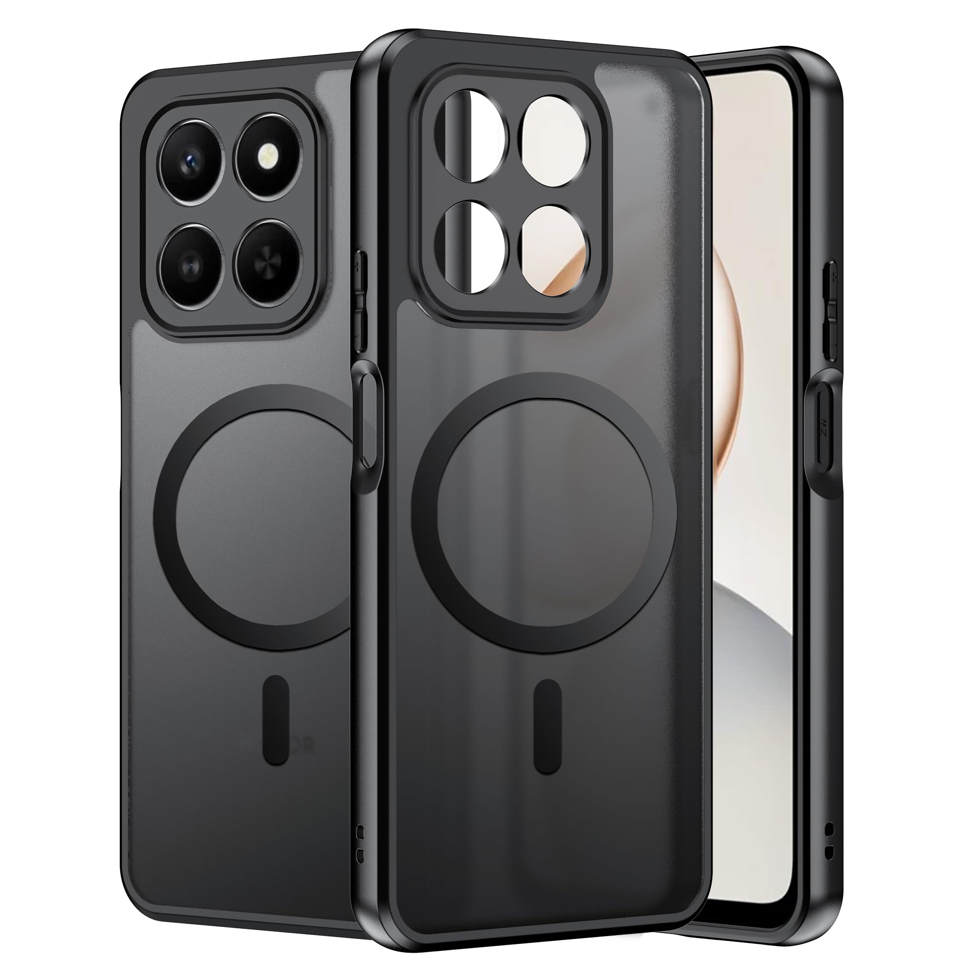 FDHYFGDY Hülle für Honor 400 Smart 5G/4G/Honor X7d Magnetische Schutzhülle,Ultradünne Kratzfeste PC-Hartschale+Seitliches Rutschfestes Weiches Silikon, Stoßfest,Durchscheinende Matte Case