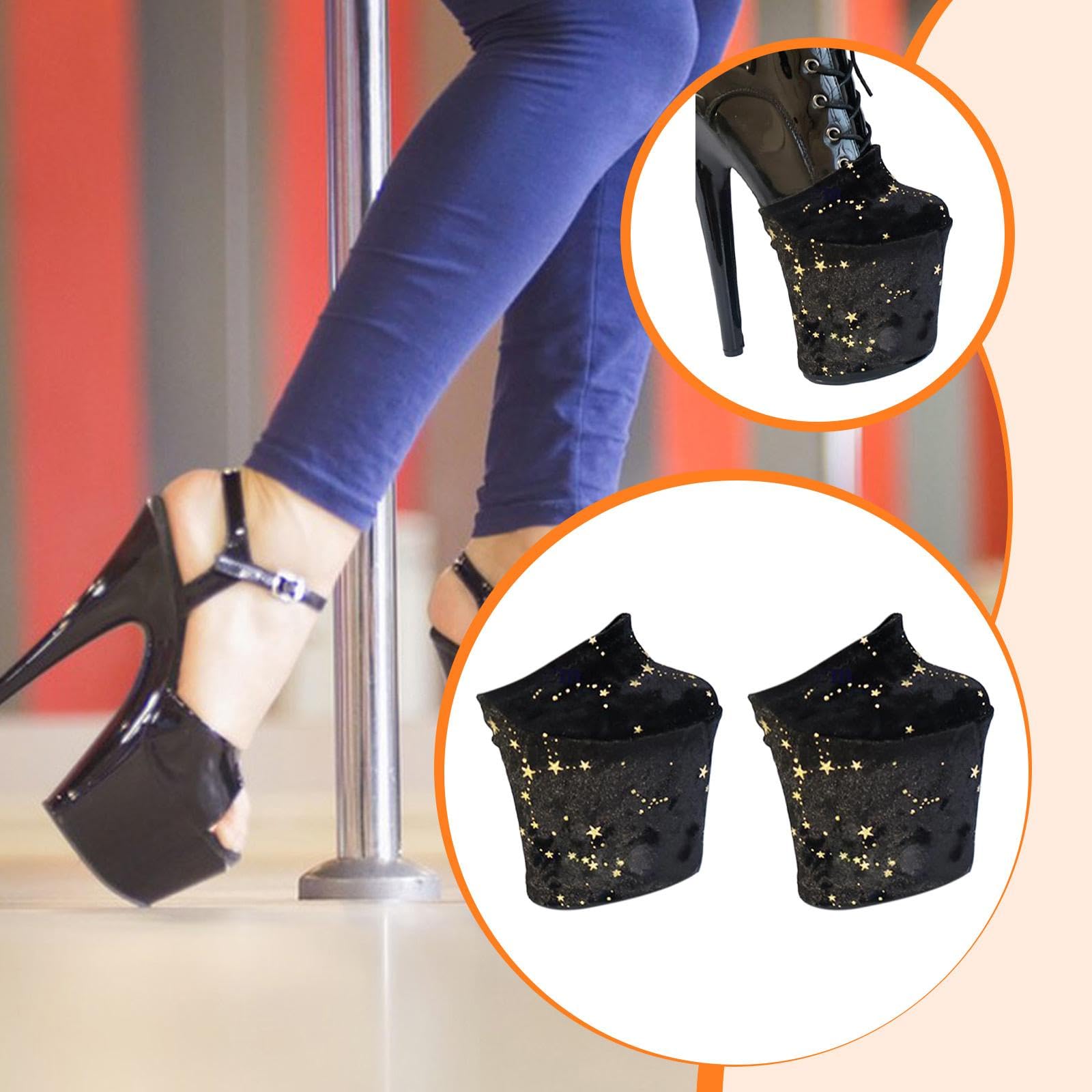 2 Pezzi Copriscarpe Velvet Protezione Tacco Alto Pole Dance Manicotto Scarpe Accessori Costume Antiscivolo Elegante Resistente Adatto per Scuola Danza, Neroxxl