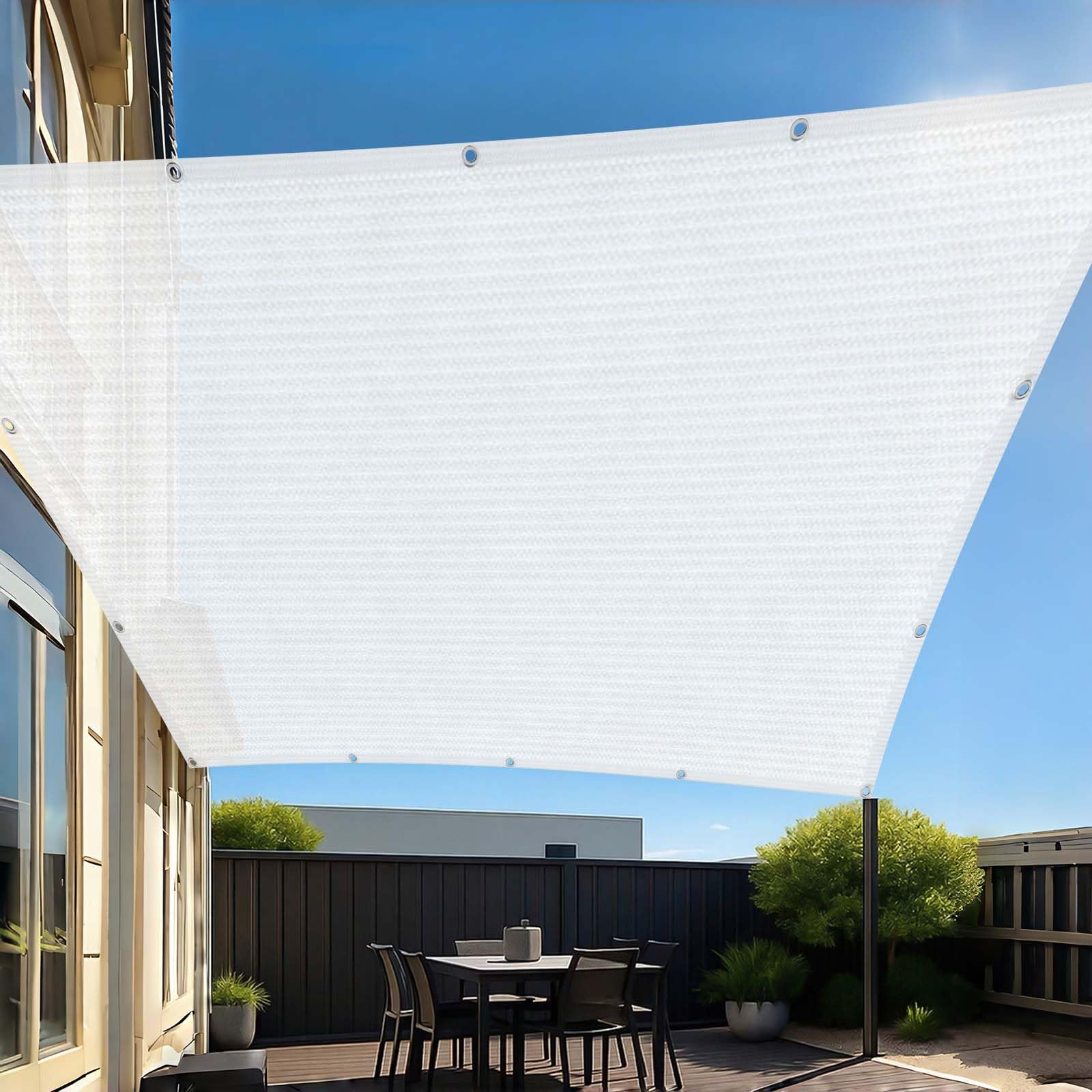 Tkanina Cieniująca 210 x 280 cm Oddychające HDPE – 95% Blokady Uv, 90% Zacienienia Siatka Cieniująca Z Oczkami Z Oczkami, Z Linką I Opaskami Kablowymi Do Ogrodu, Biały