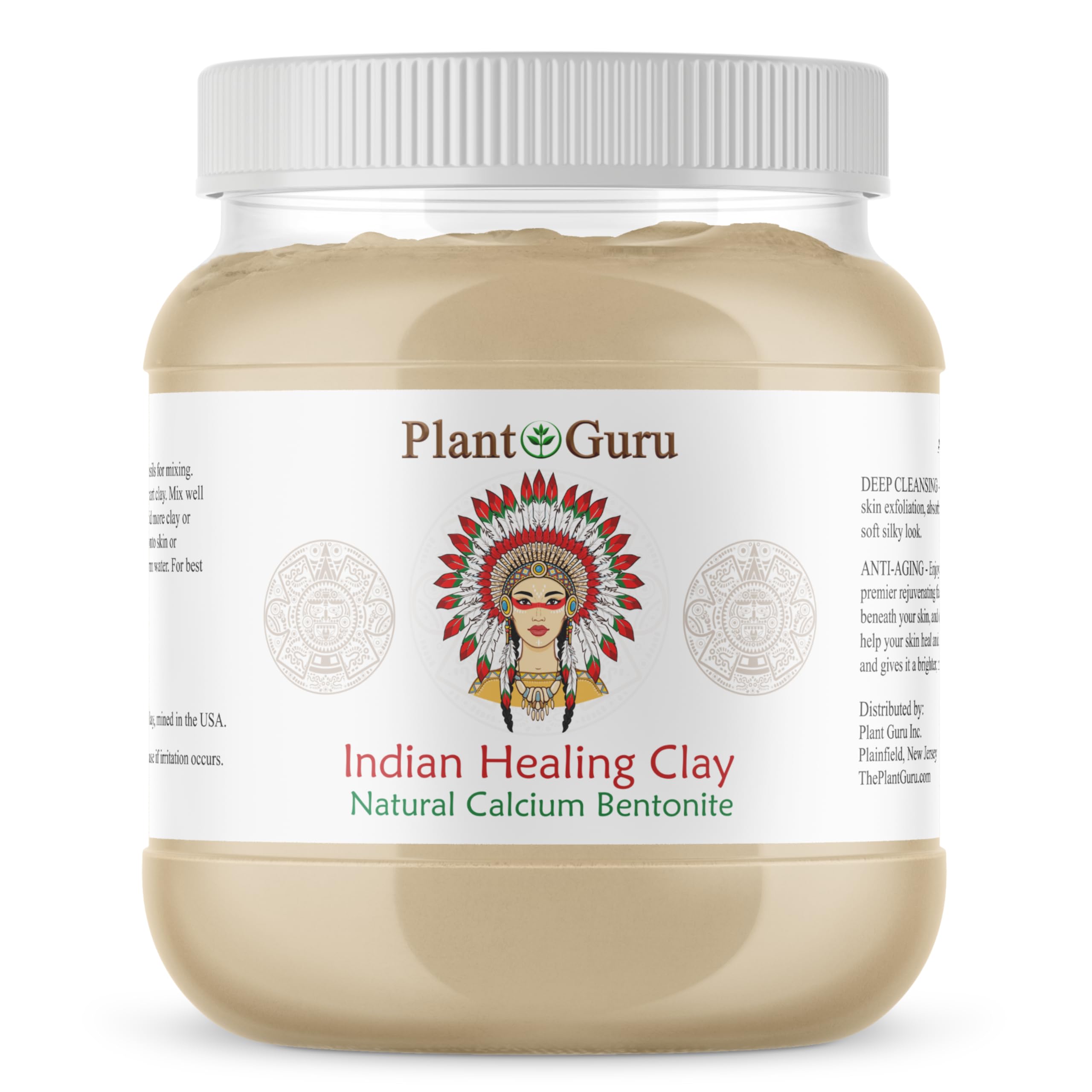 Plant Guru Calcium Bentonite Clay Powder 3.5 lbs. Bulk 100% Natural Indian Healing Clay - Deep Pore Cleansing Facial And Body Mask - Detox Clay for