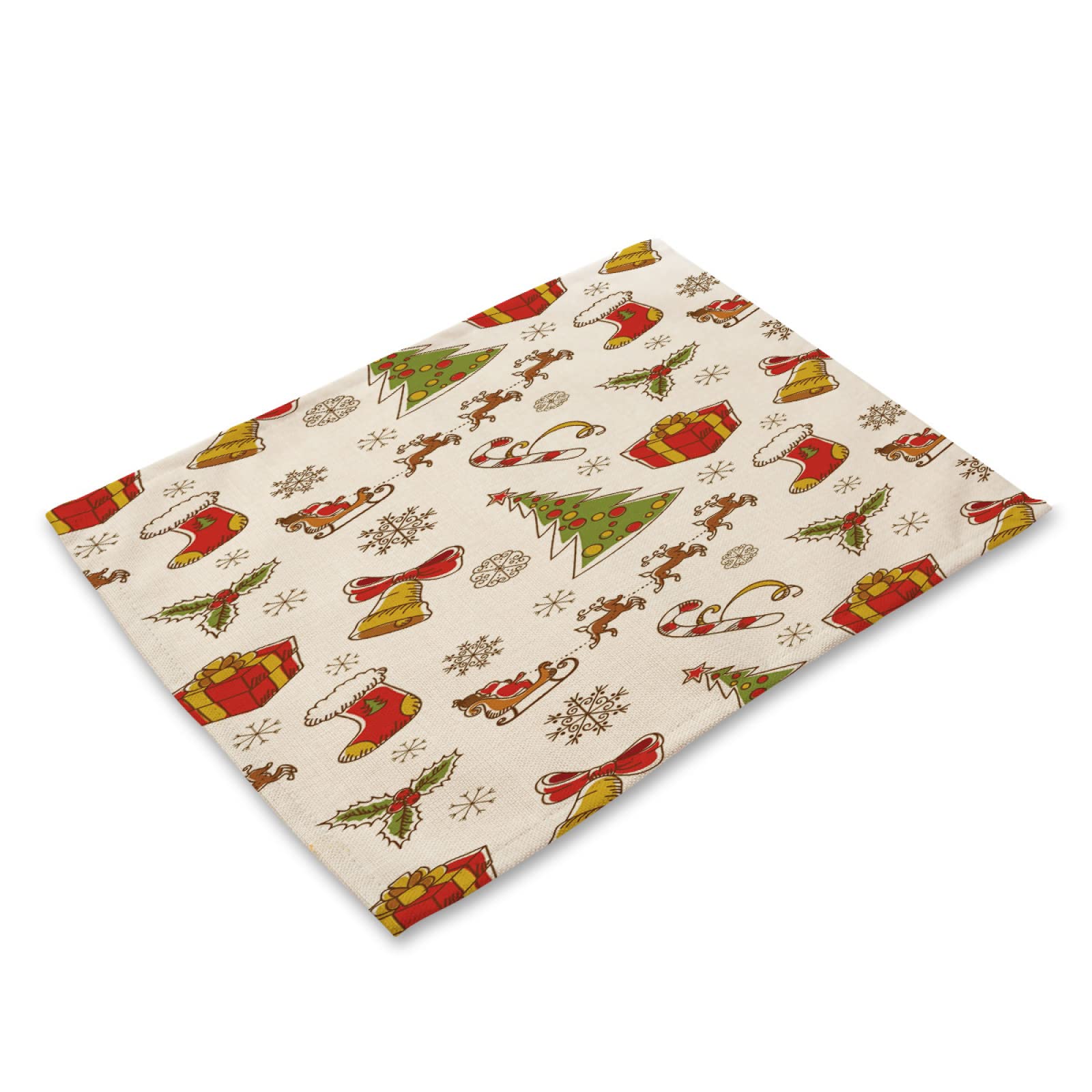 Tischsets Abwaschbar Gelbe Grüne Weihnachten Platzsets Abwaschbar Baumwolle Leinen Platzdeckchen Grifffeste Tischset Kinder Hitzebeständig Tischset Filz Antifouling Platzset Filz 30x45 6 Pcs