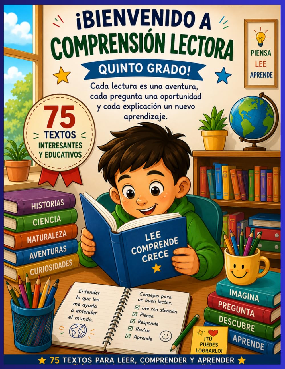 Comprensión Lectora – Quinto Grado: 75 textos con preguntas para desarrollar la comprensión lectora, el pensamiento crítico y el vocabulario. (Colección Comprensión Lectora por Grados)