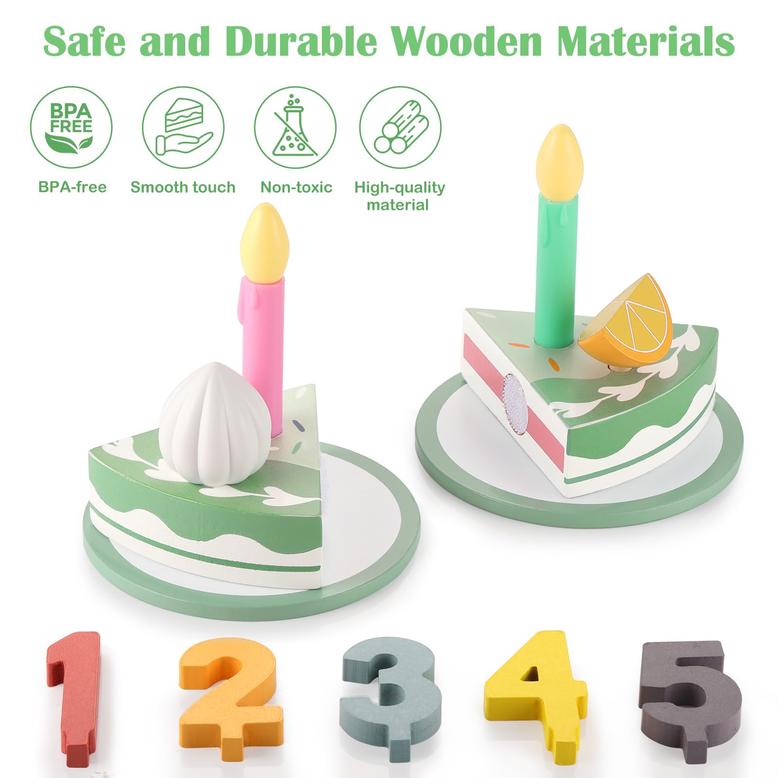 GAGAKU Giocattolo di legno per torta di compleanno, gioco di ruolo per bambini, gioco di ruolo fai da te per tagliare la torta di compleanno con candele, regalo per bambini e bambine