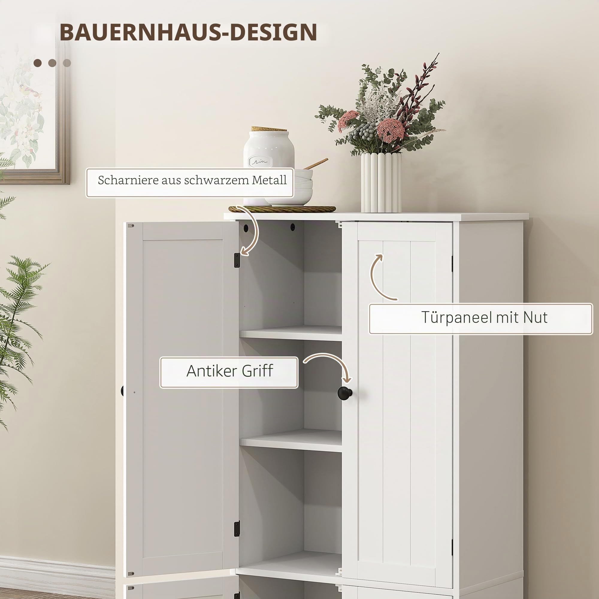 HOMCOM Küchenschrank mit verstellbaren Regalen 58.2x30x123cm Weiß | Küchenbuffet, Aufbewahrungsschrank mit Schränken, für Ess- & Wohnzimmer