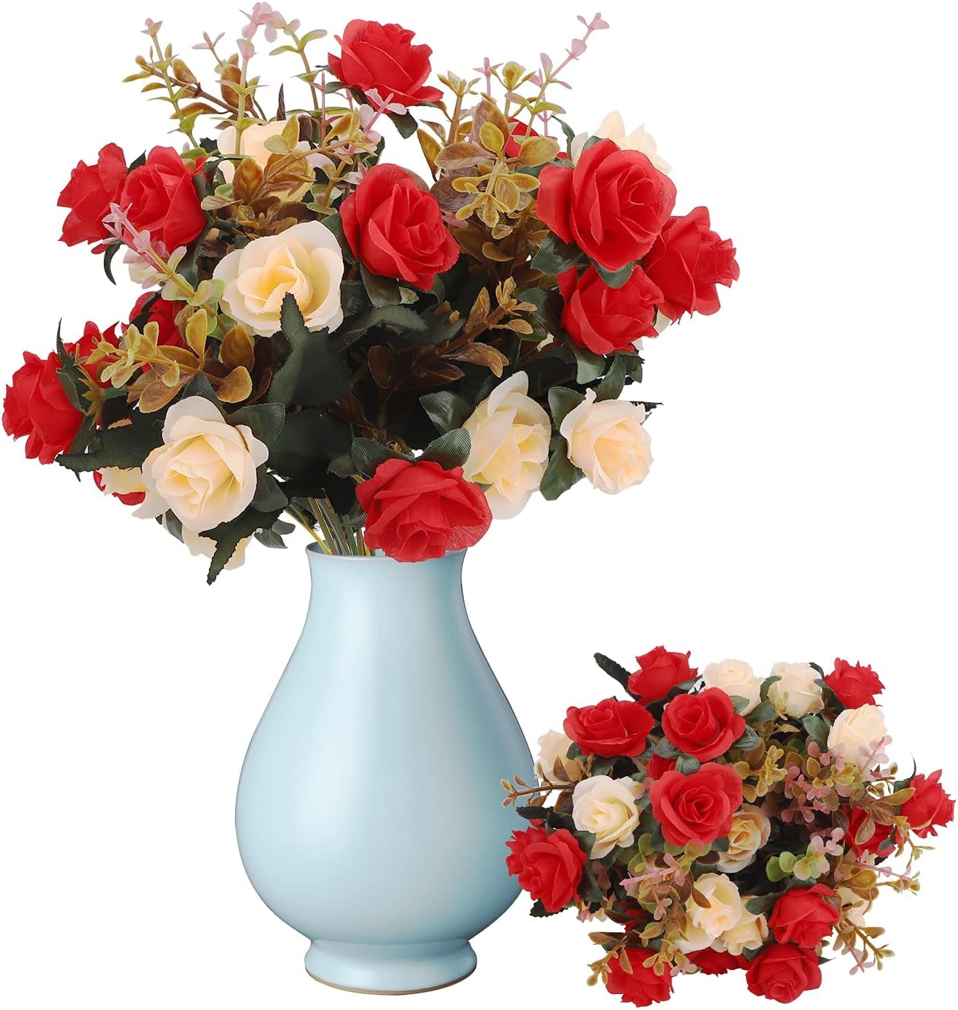 Artificial Flowers Rose, Artificial Flowers Outdoor UV Resistant Plants Faux Plastic Greenery Shrubs Indoor Outside Hanging Planter for Home Wedding Office Table Decoration Gift Red (3 Bundles)
