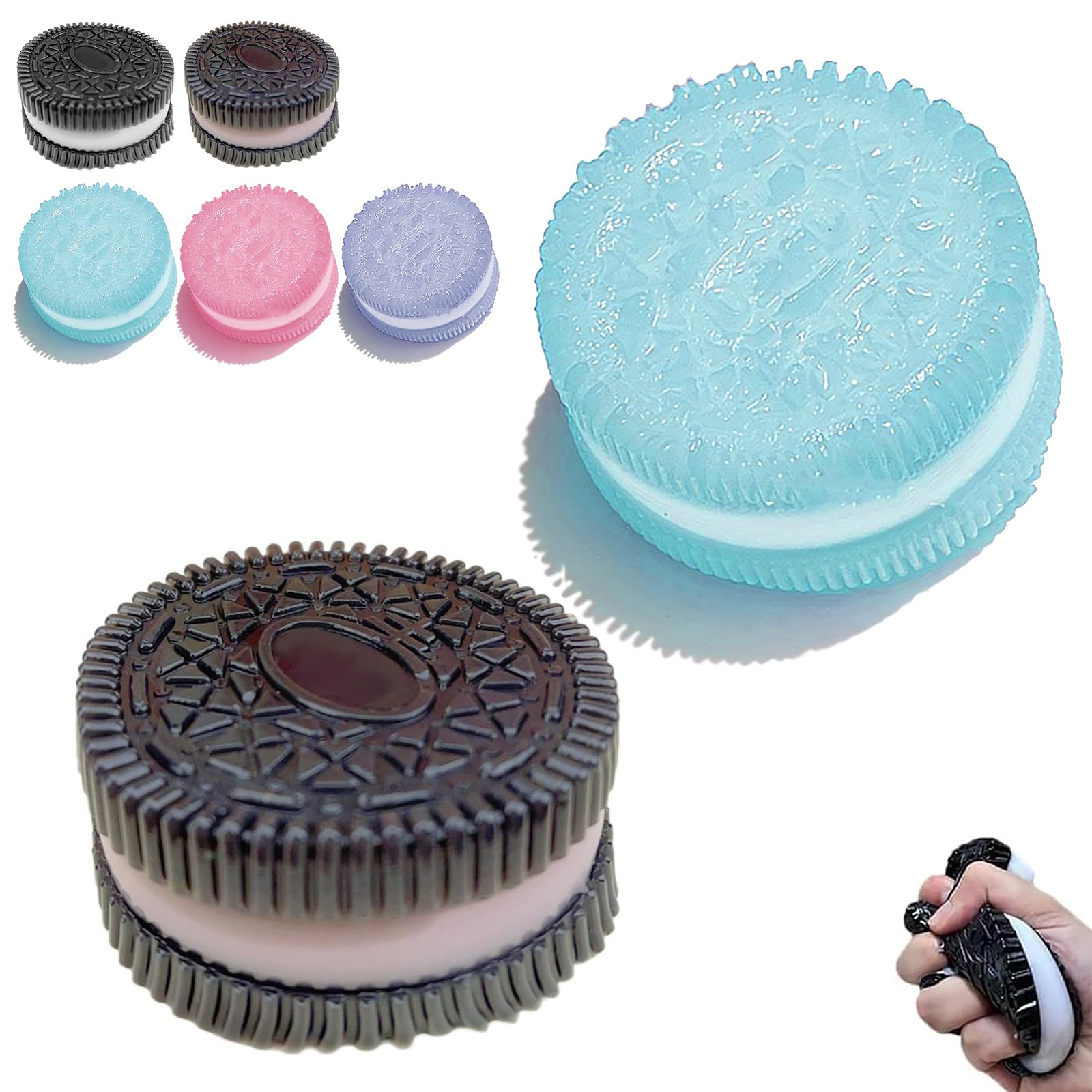 Taba Squishy Biscuits,Stress Ball,Kawaii Squishies PVC Toys,Stress Relieving OPP Packaging Gifts|Squishy Fidget Toys for Anxiety&Relaxation|Perfect Desk Accessory for Adults (Pink Sandwich+Blue)