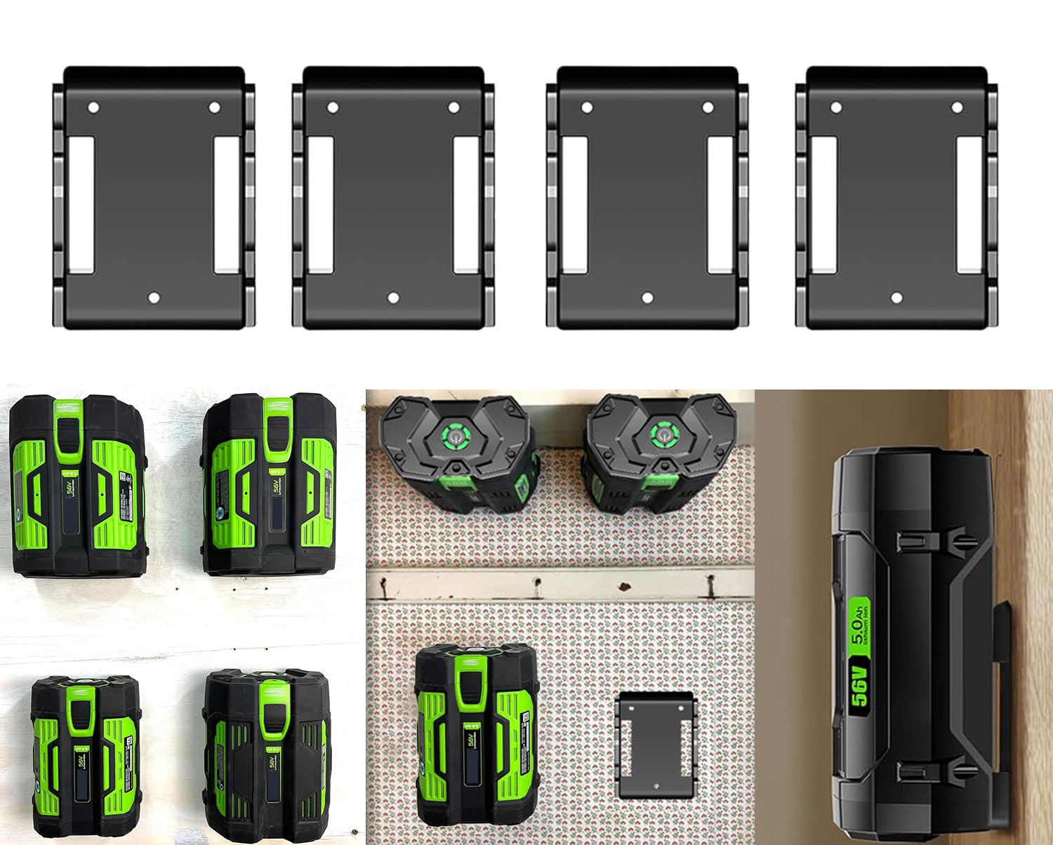 4 Pack Battery Holder Wall Mount Compatible with EGO 56V Accessories Tool Storage Rack Hanger Under Shelf fits All