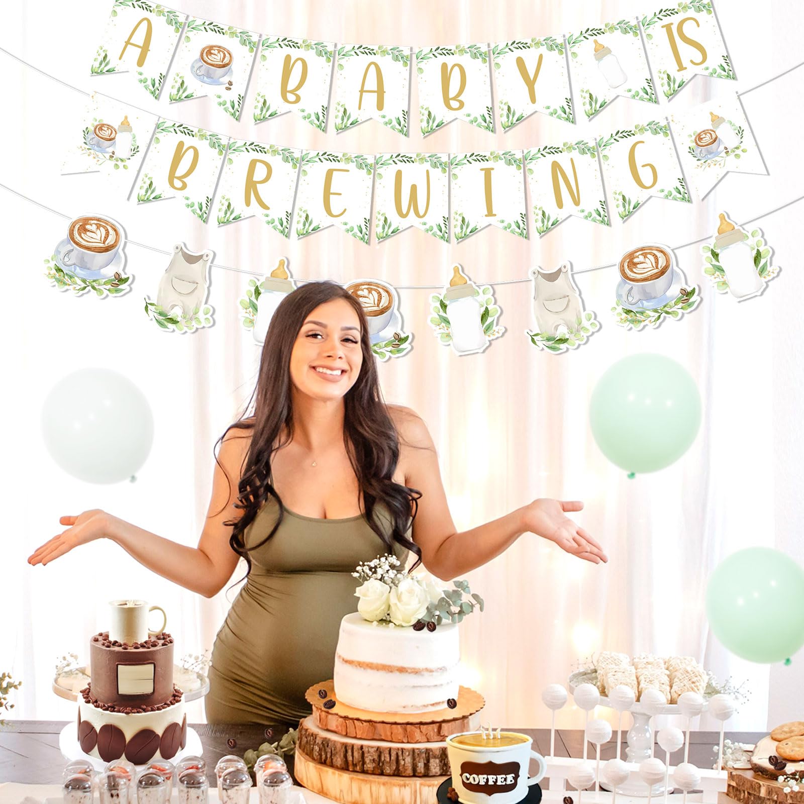 Cheereveal Coffee Theme Baby Shower Banner, A Baby is Brewing Banner Coffee Theme Bunting Garlands - Image 3