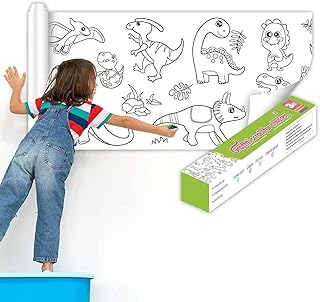 لفة ورق رسم وتلوين للأطفال من اونتوم ليفيس، ورق تلوين ورسم فني يمكنك صنعه بنفسك، كتاب تلوين ورسم فني مقاس 30 سم × 3 متر بتصميم ديناصور