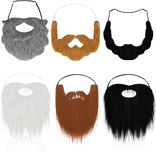 6 Pcs Wizard Beard Halloween Funny Fake Beard with Adjustable Elastic Rope Facial Hair Accessories for Cosplay