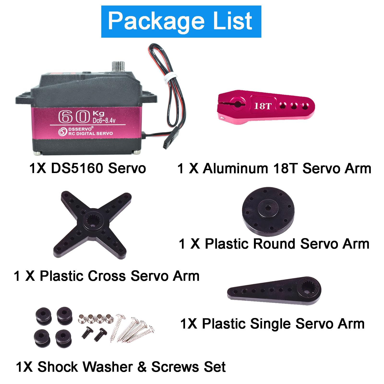 Servo digitale 60KG 6V-8.4V DS5160 Ingranaggio in acciaio inossidabile ad alta tensione Grande coppia ad alta velocità impermeabile RC Servo per 1/5 Baja Car Truck Buggy Progetti robotici