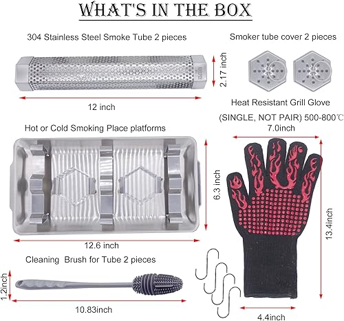 Miniatura 9 de XOIEPZE Tubo de humo mejorado para ahumador de pellets  2.5 horas de humo ondulante  Tubo de humo de 6 pulgadas para ahumar en fríocaliente  Viene