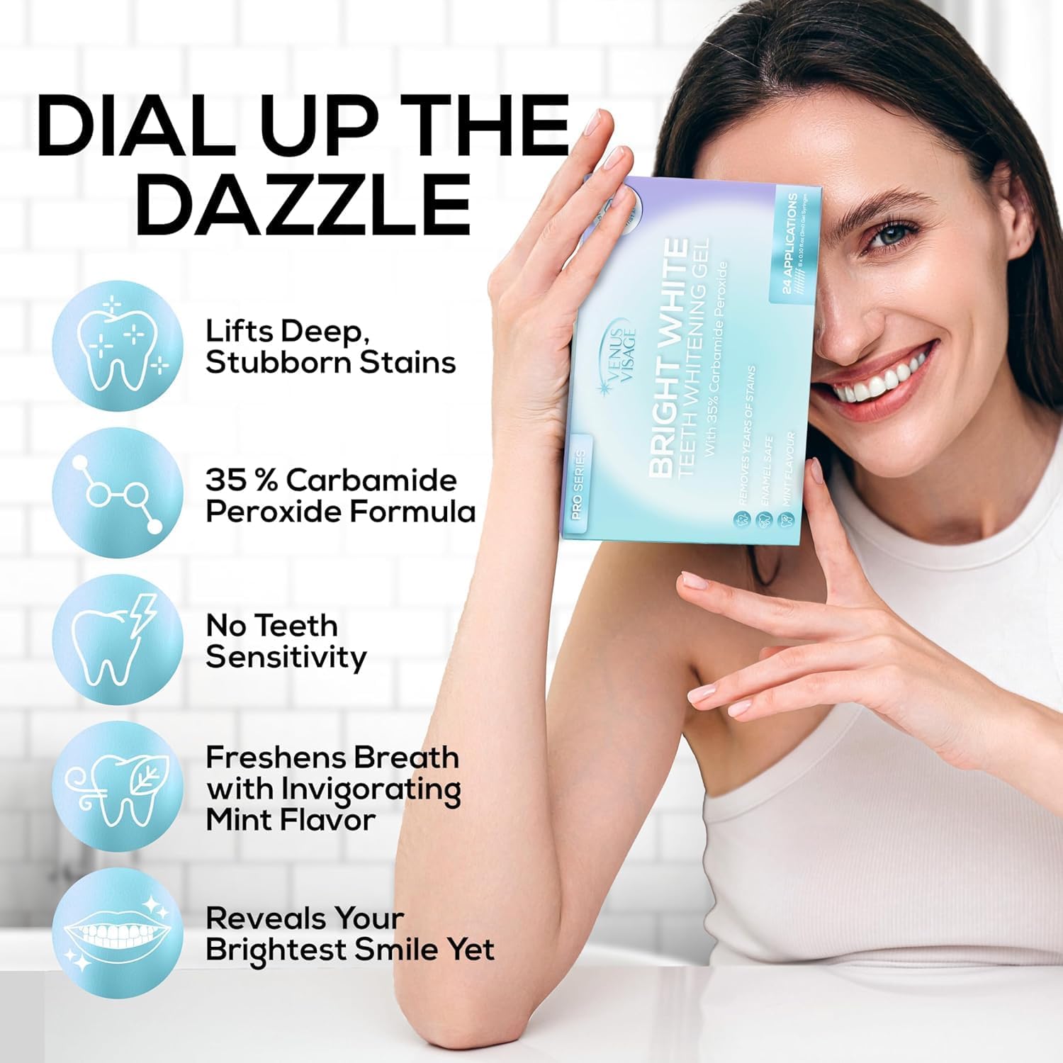 Venus Visage Teeth Whitening Kit with LED Light Device and Gel Syringe Refills (8 Pack) - Includes 3 Tooth Whitener Gel Pens, Teeth Whitening Trays & Remineralization Pens for a Brighter Smile