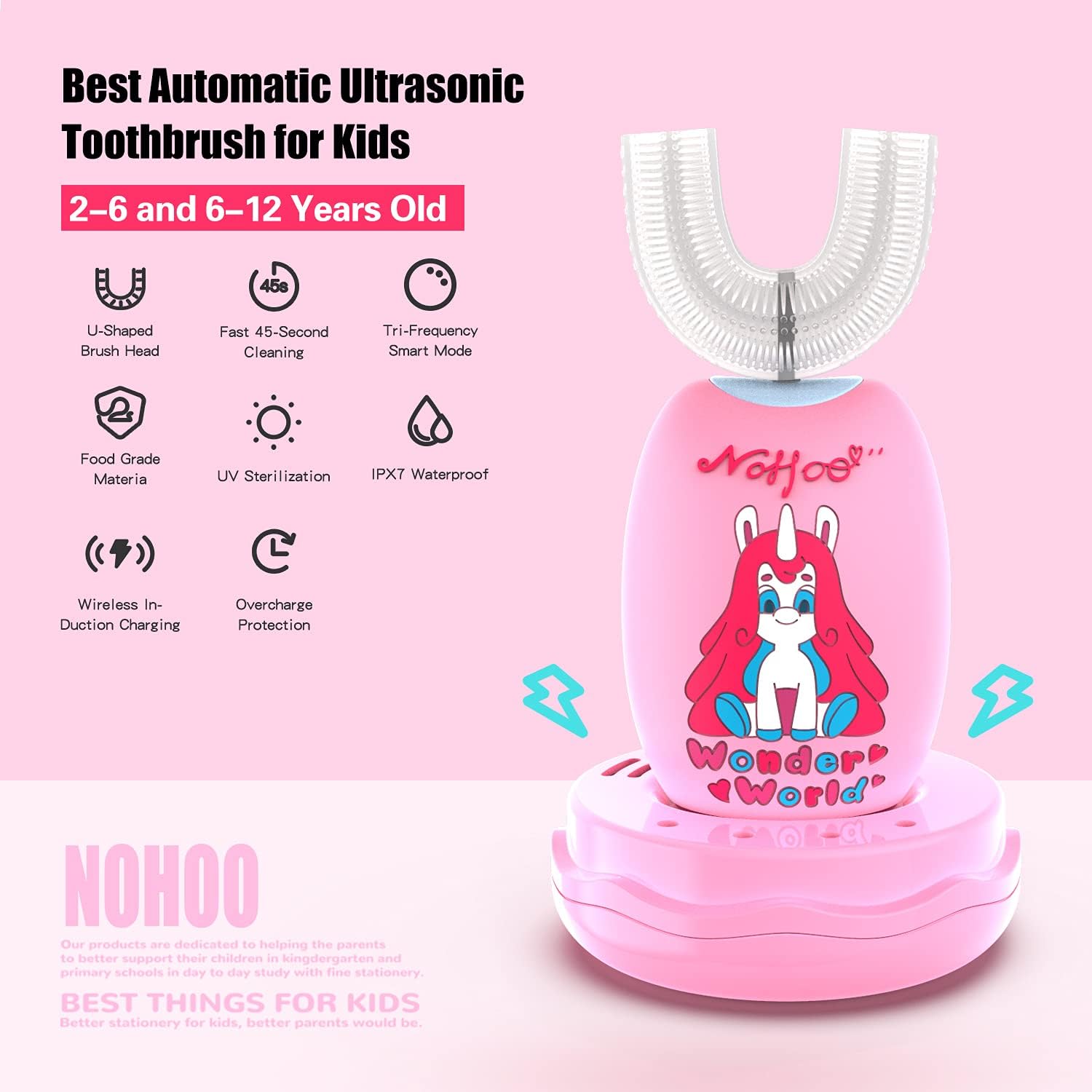 NOHOO Kids Baby U Shape Whole Mouth Electric Toothbrush, 360 Autobrush Ultrasonic Automatic Tooth Brush - Care for Your Kids Oral Health!(Age 2-12)(for Aged 2~6) : Beauty & Personal Care