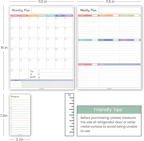 Miniatura 4 de Calendario magnético para nevera, pizarra blanca, juego de calendario de refrigerador de borrado en seco (3 tableros), calendario semanal magnético
